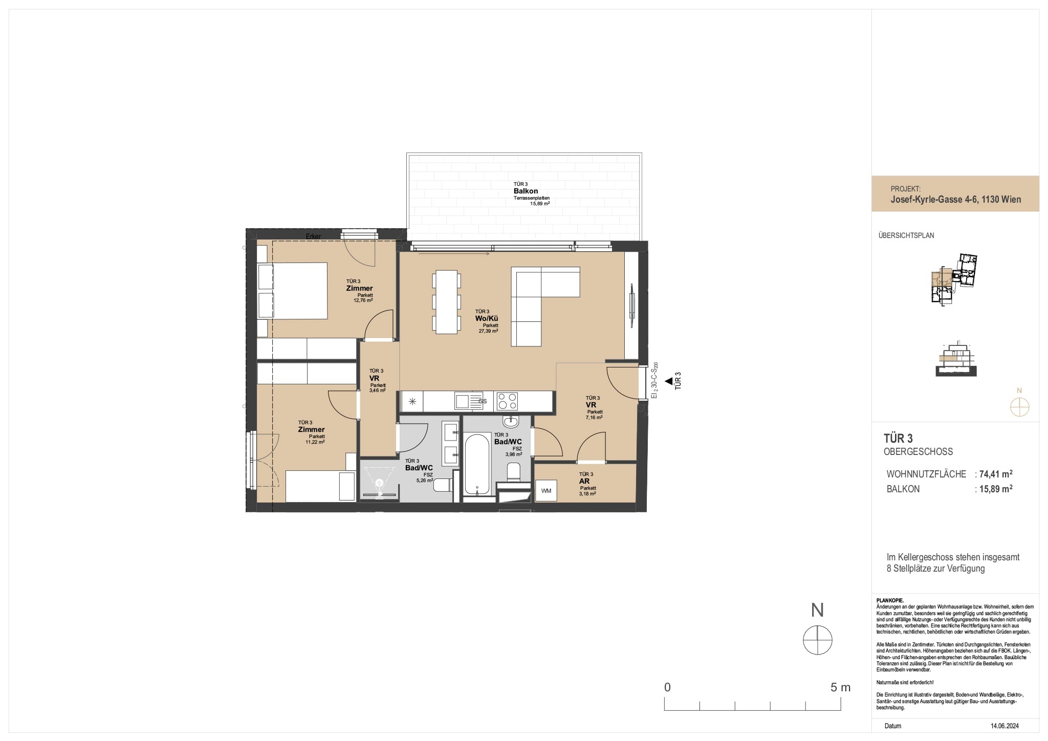 Grundriss Top 3 — The Modeen — 3 Zimmer — 74,4 m² — 1st floor — South-facing