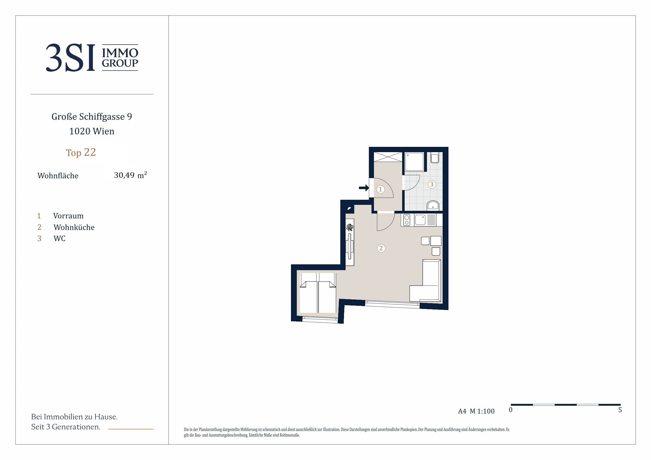 Grundriss Top 22 — The Pearl - Am Karmelitermarkt — 1 Zimmer — 30,5 m² — 6th floor