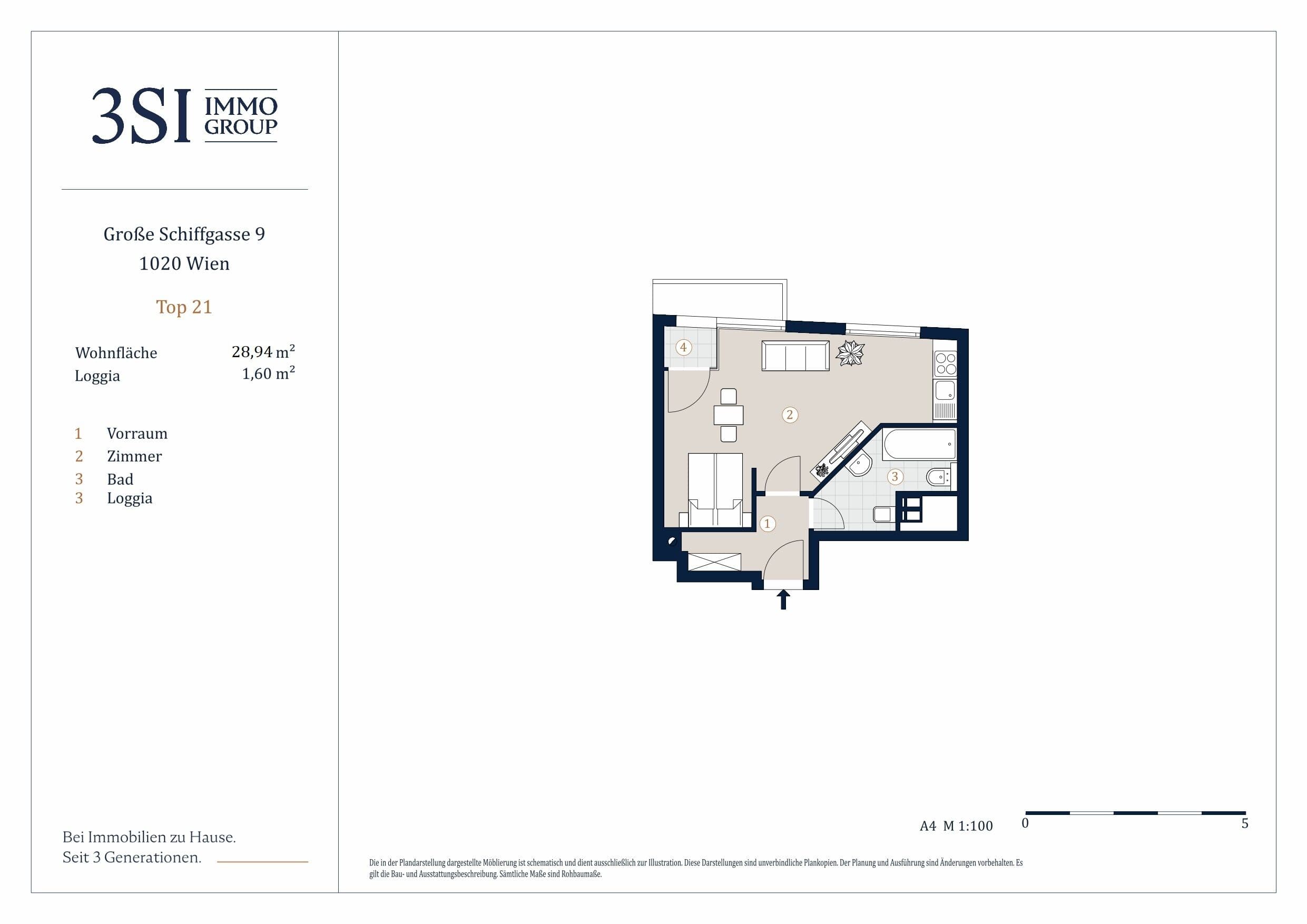 Grundriss Top 21 — The Pearl - Am Karmelitermarkt — 1 Zimmer — 28,9 m² — 6th floor