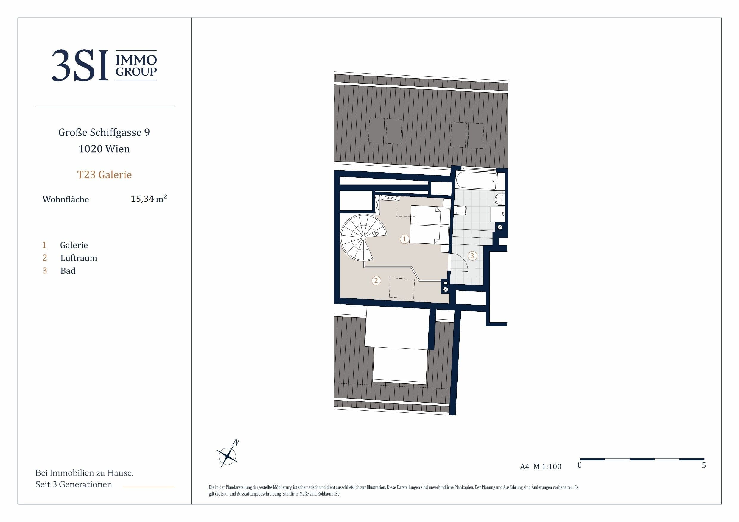 Grundriss Top 23 — The Pearl - Am Karmelitermarkt — 3 Zimmer — 59,1 m² — 1st attic floor