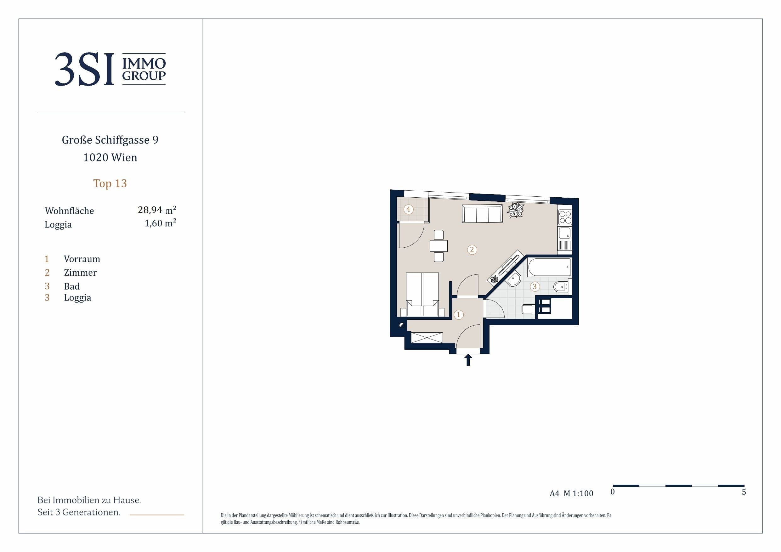 Grundriss Top 13 — The Pearl - Am Karmelitermarkt — 1 Zimmer — 28,9 m² — 4th floor