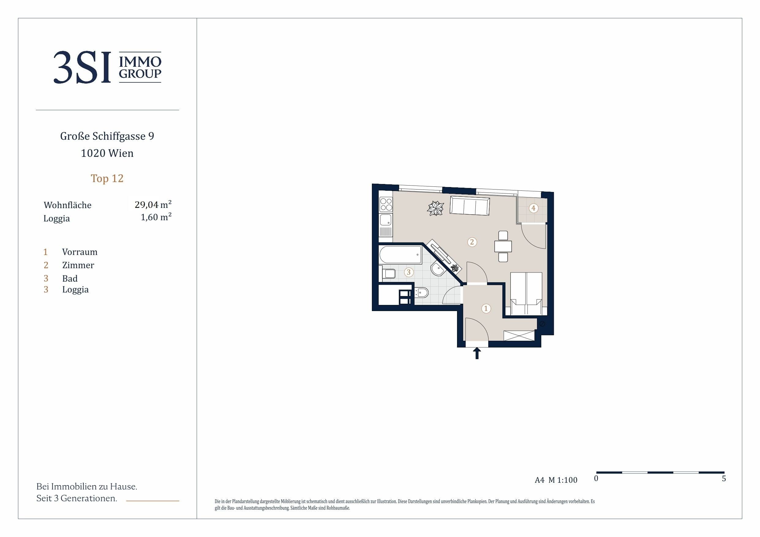 Grundriss Top 12 — The Pearl - Am Karmelitermarkt — 1 Zimmer — 29 m² — 4th floor
