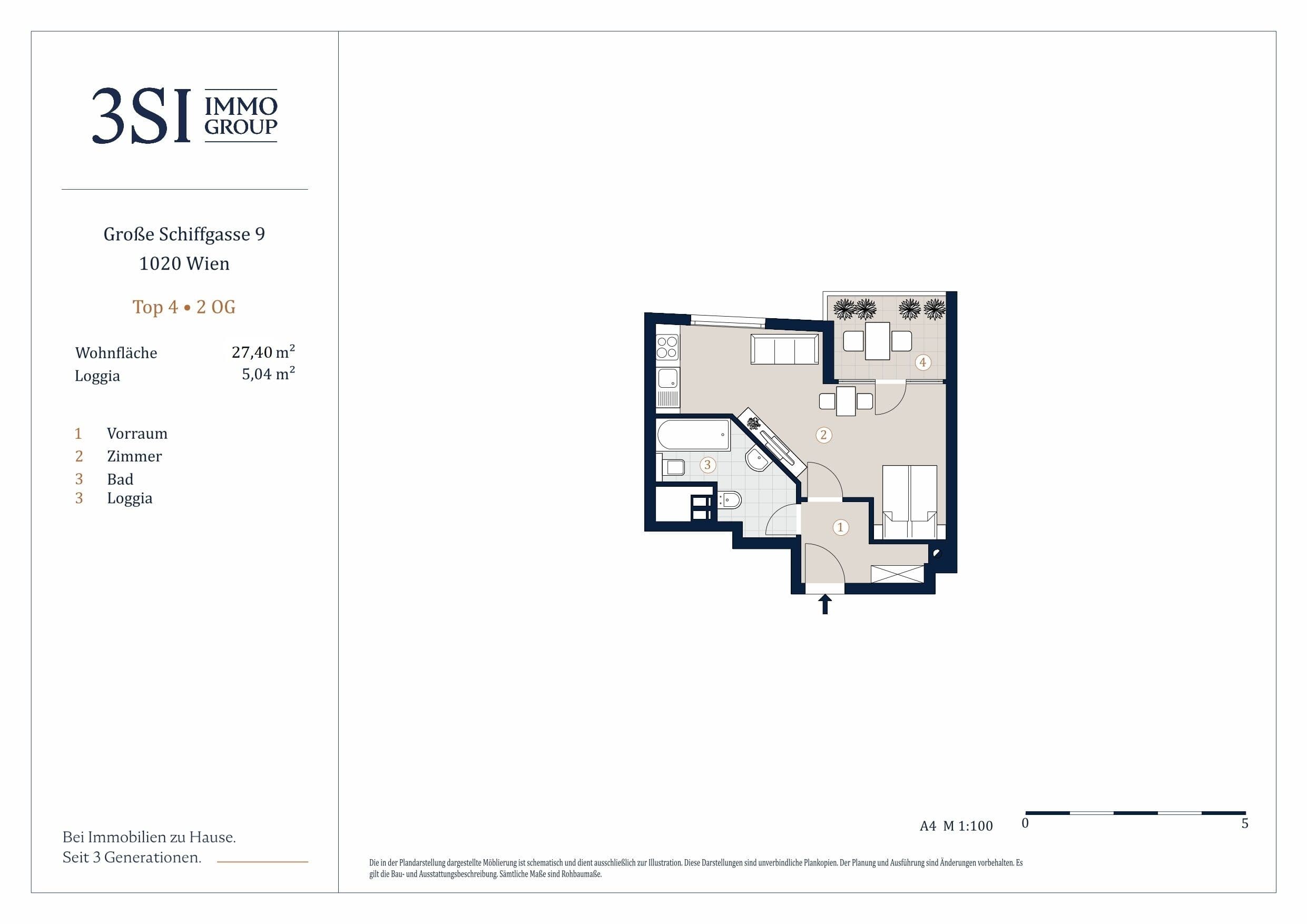 Grundriss Top 4 — The Pearl - Am Karmelitermarkt — 1 Zimmer — 27,4 m² — 2nd floor