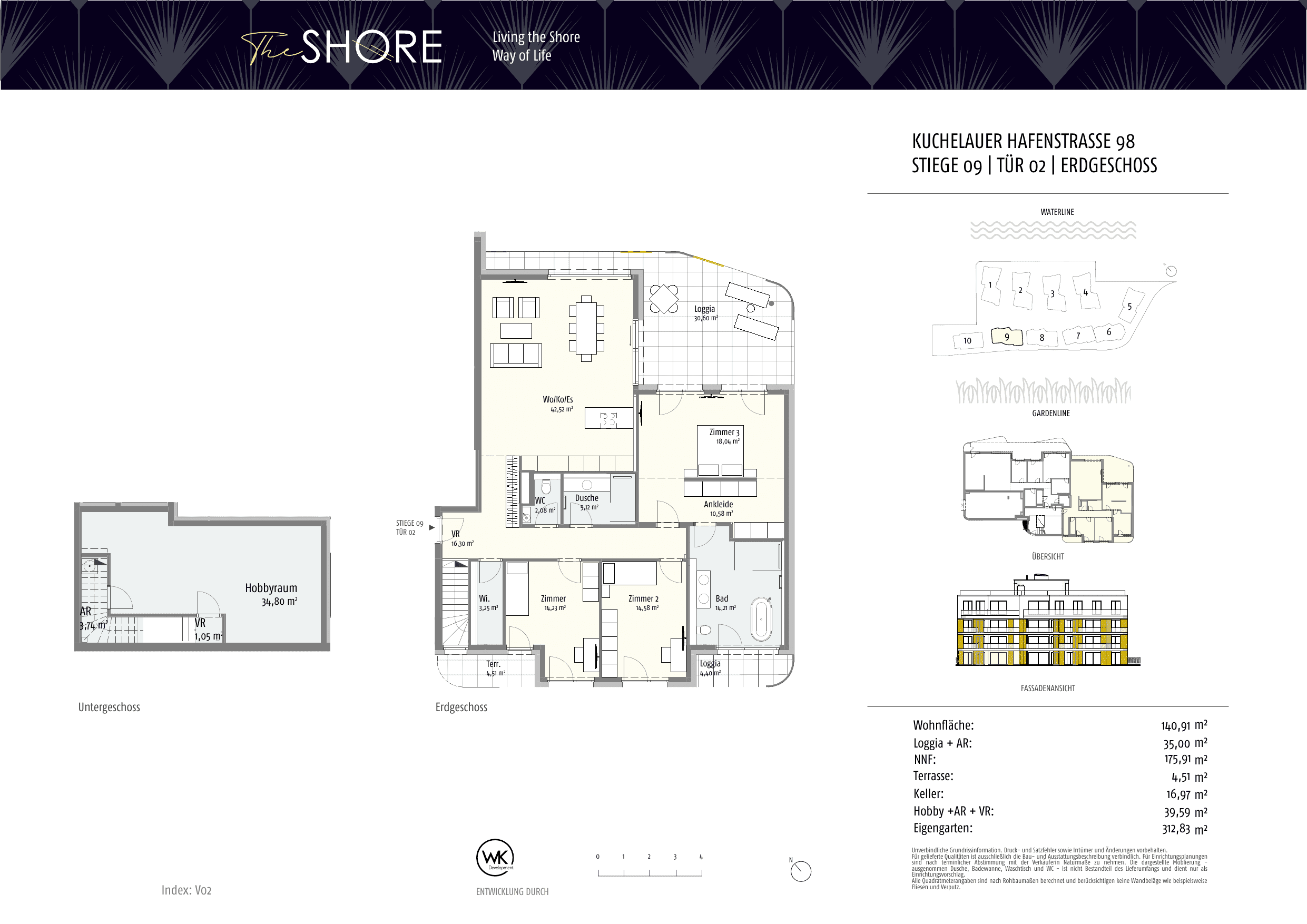 Grundriss Top 09-2 — The Shore — 4 Zimmer — 140,9 m² — Ground floor — Outdoor 39.46 m², Garden 314.27 m², Hobby 39.59 m²