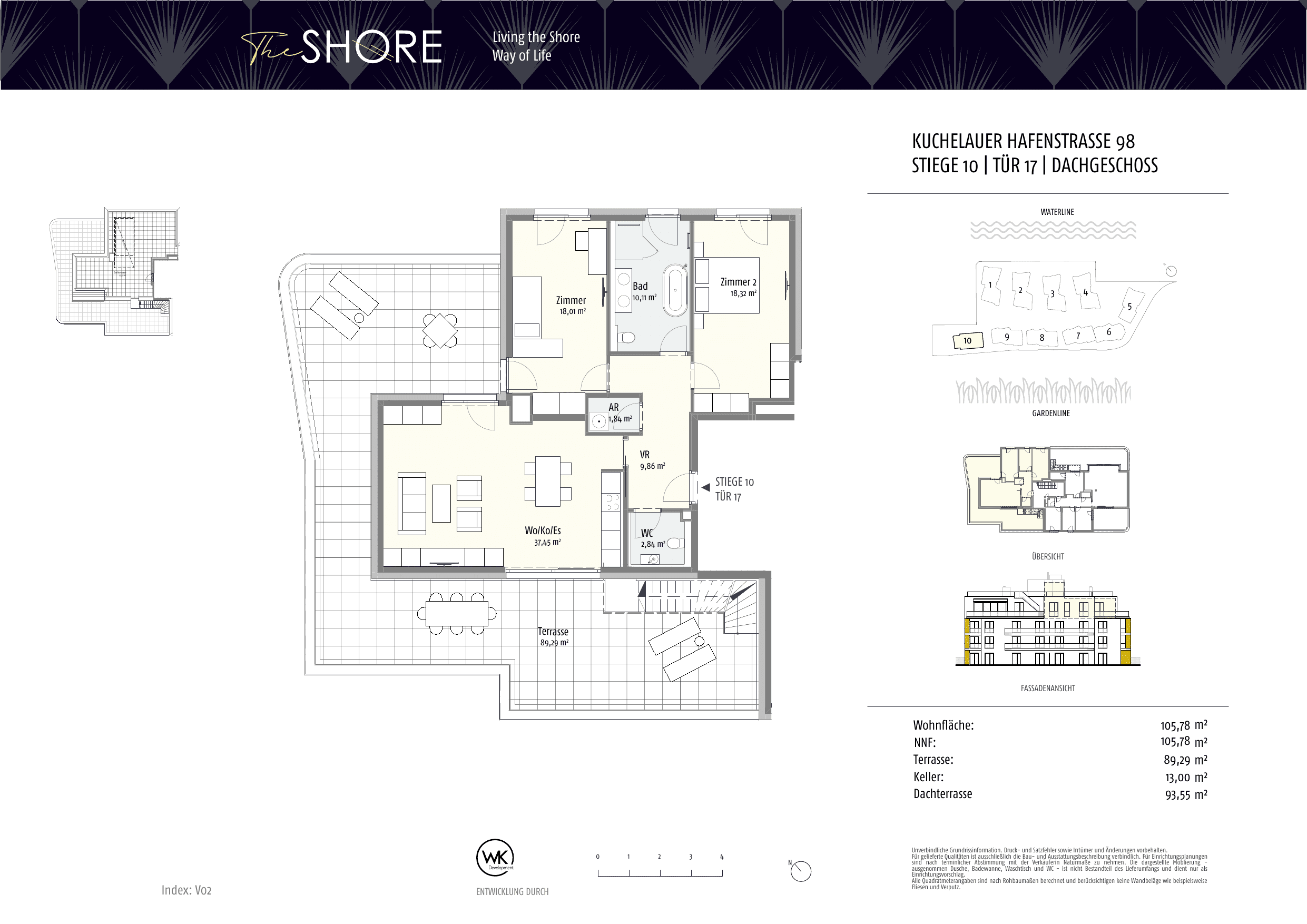 Grundriss Top 10-17 — The Shore — 3 Zimmer — 105,8 m² — Attic floor / Rooftop — Outdoor 182.73 m²