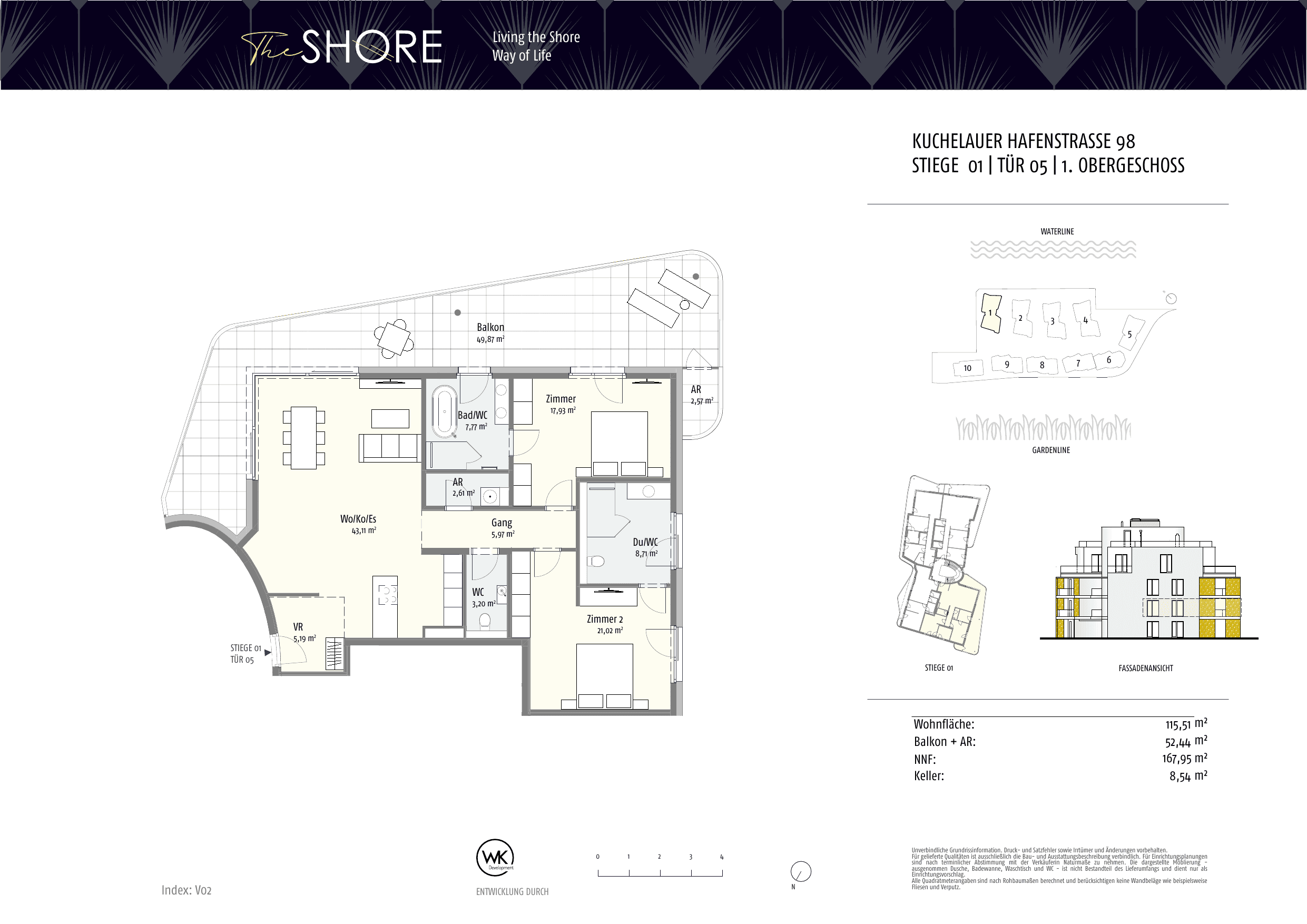 Grundriss Top 01-5 — The Shore — 3 Zimmer — 115,5 m² — 1st floor — Outdoor 52.63 m²