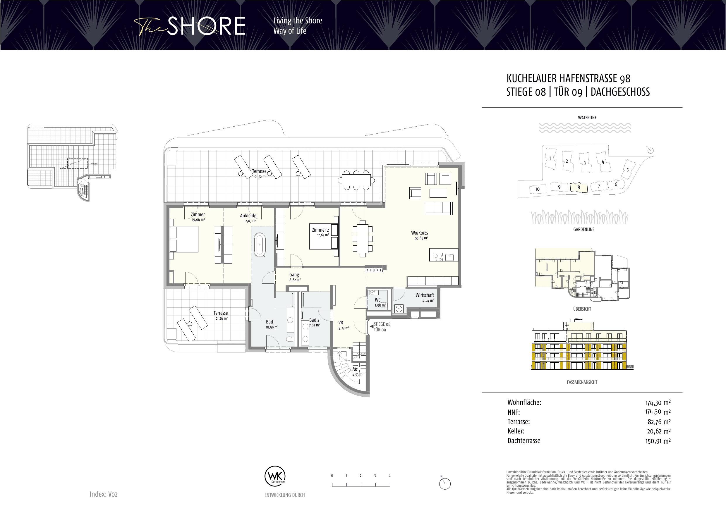 Grundriss Top 08-9 — The Shore — 3 Zimmer — 169,8 m² — Attic floor / Rooftop — Outdoor 233.59 m²