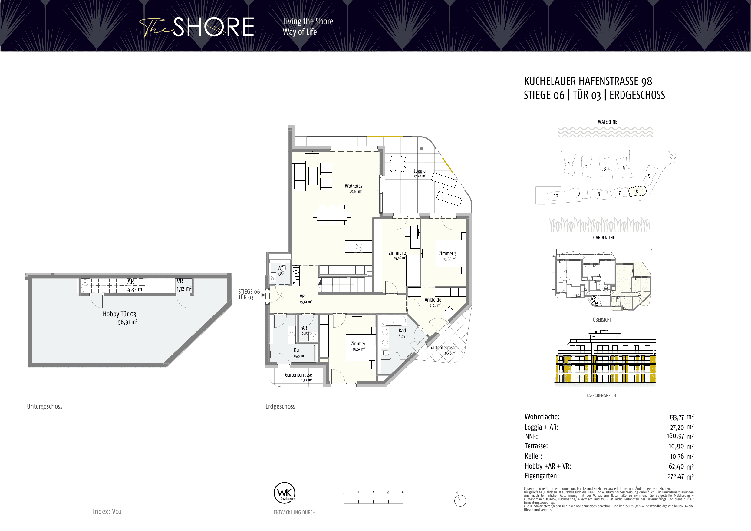Grundriss Top 06-3 — The Shore — 4 Zimmer — 134 m² — Ground floor — Outdoor 38.02 m², Garden 272.81 m², Hobby 62.40 m²