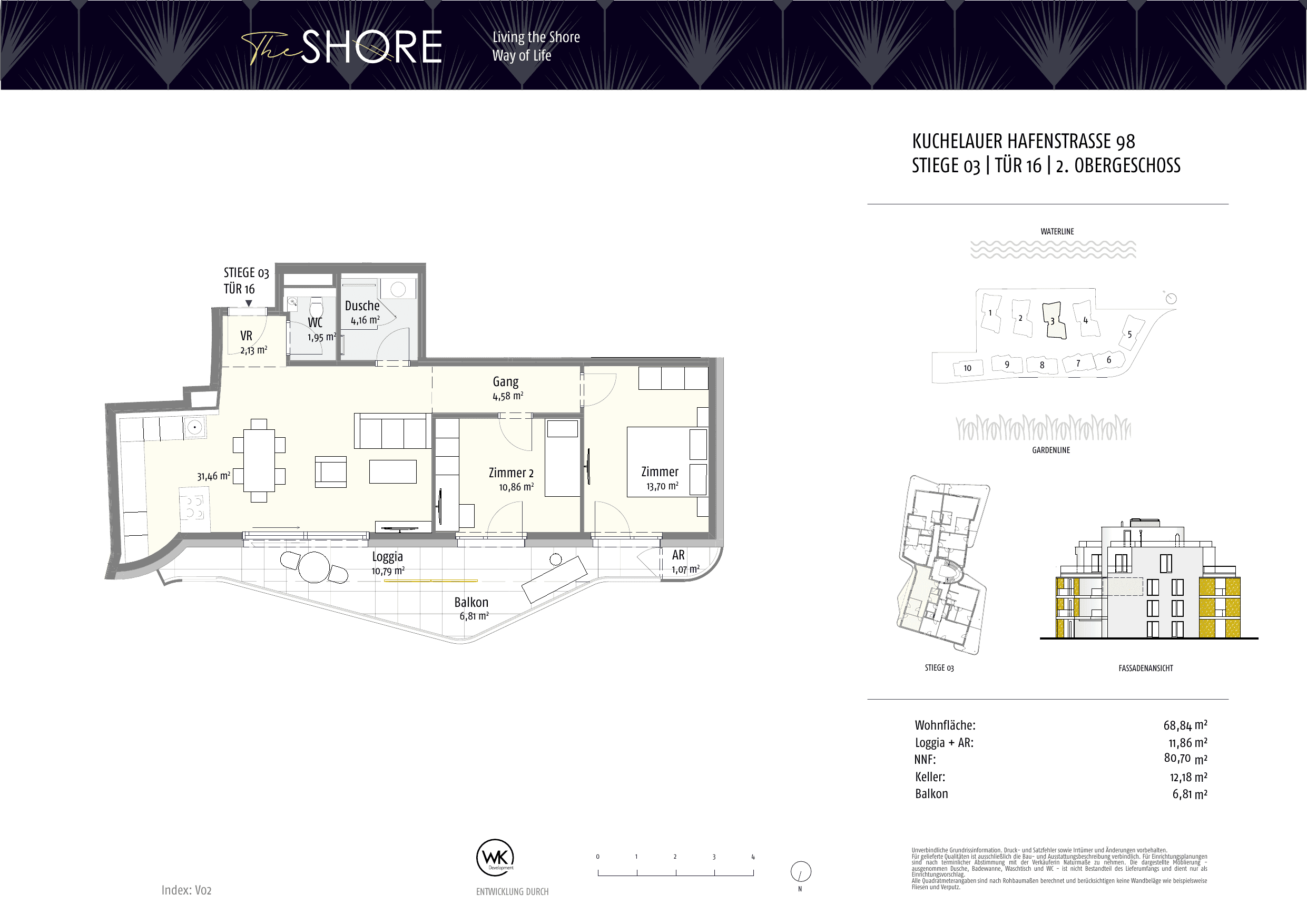Grundriss Top 03-16 — The Shore — 3 Zimmer — 68,9 m² — 2nd floor — Outdoor 18.80 m²