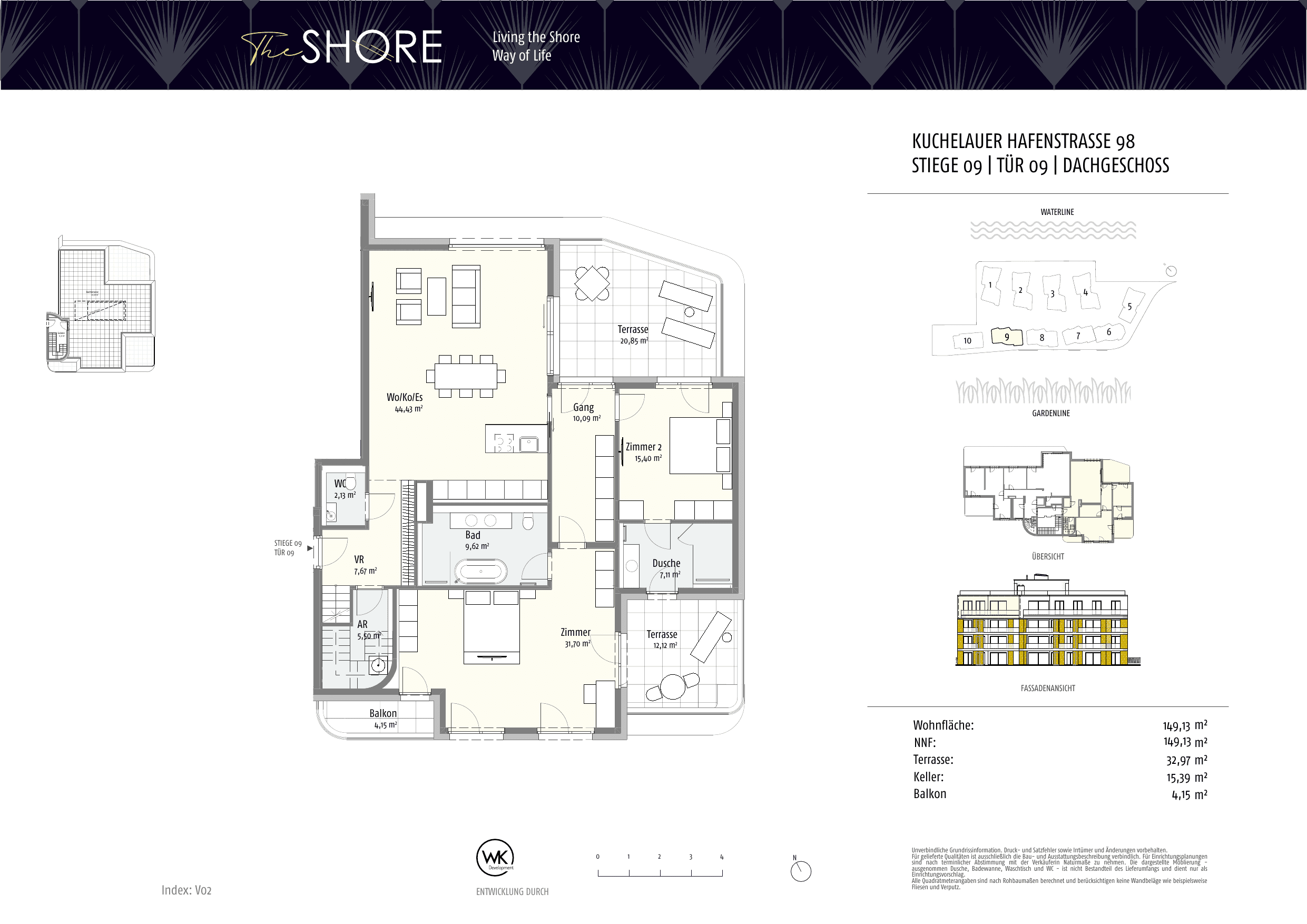 Grundriss Top 09-9 — The Shore — 3 Zimmer — 151,5 m² — Attic floor / Rooftop — Outdoor 162.55 m²