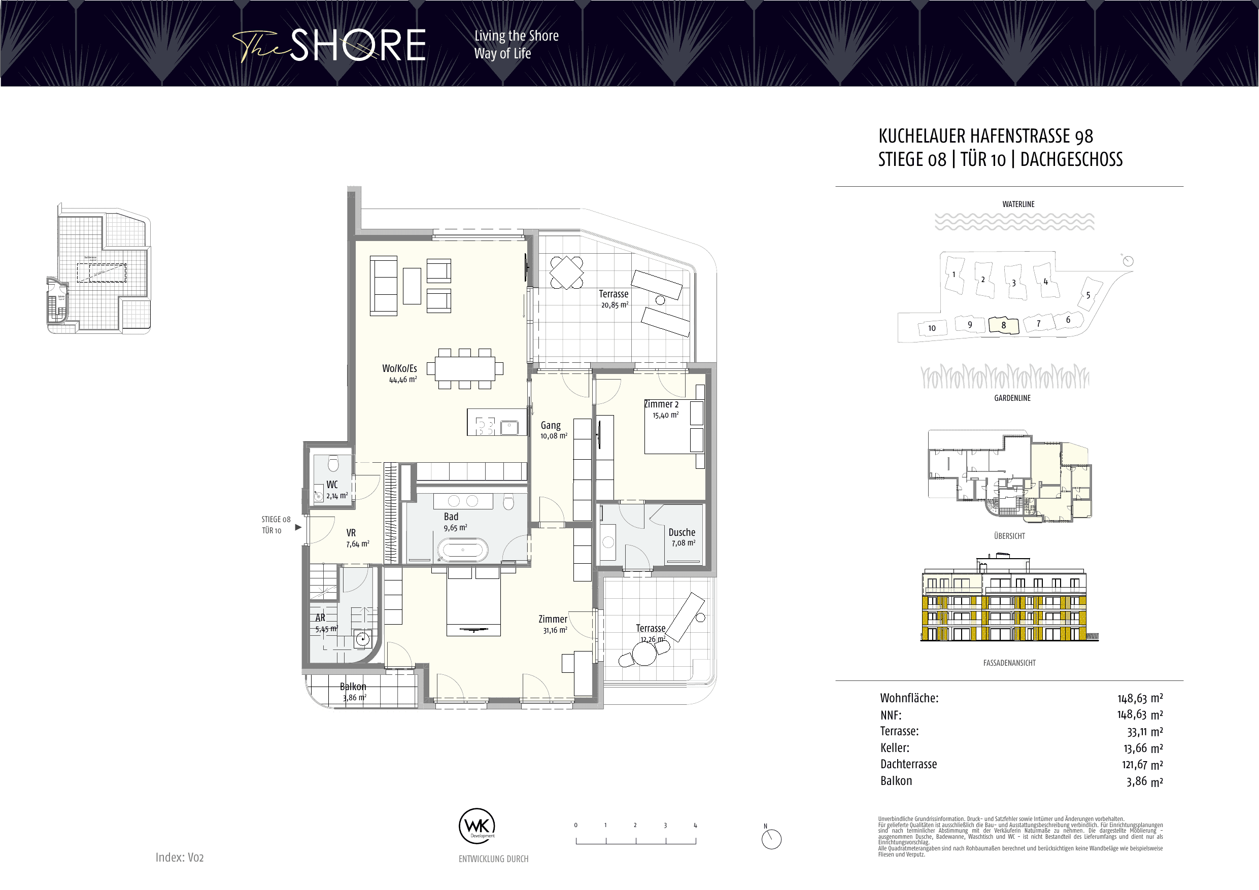 Grundriss Top 08-10 — The Shore — 3 Zimmer — 151,6 m² — Attic floor / Rooftop — Outdoor 162.15 m²