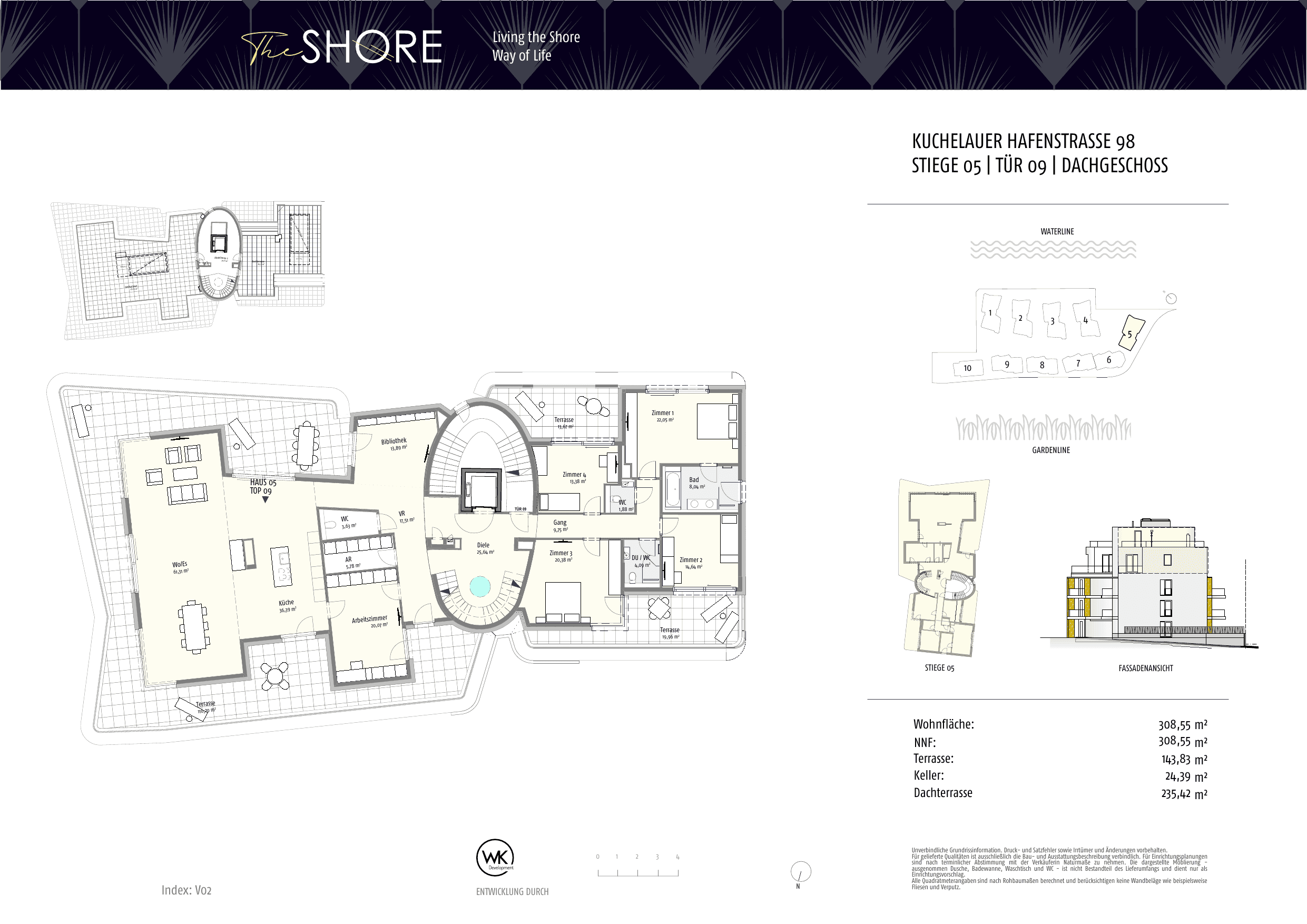 Grundriss Top 05-9 — The Shore — 7 Zimmer — 308,1 m² — Attic floor / Rooftop — Outdoor 378.04 m²