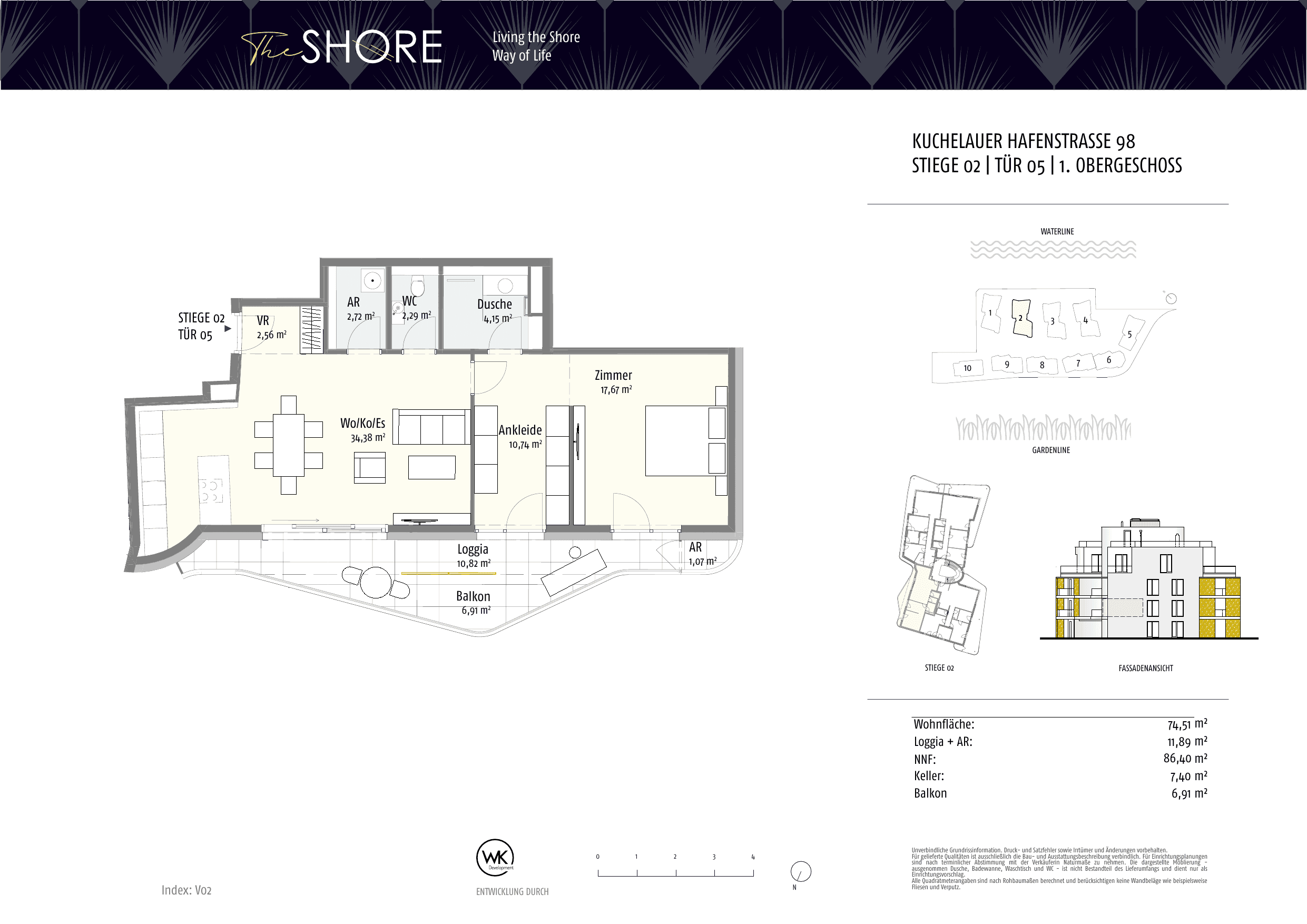 Grundriss Top 02-5 — The Shore — 2 Zimmer — 74,8 m² — 1st floor — Outdoor 18.72 m²