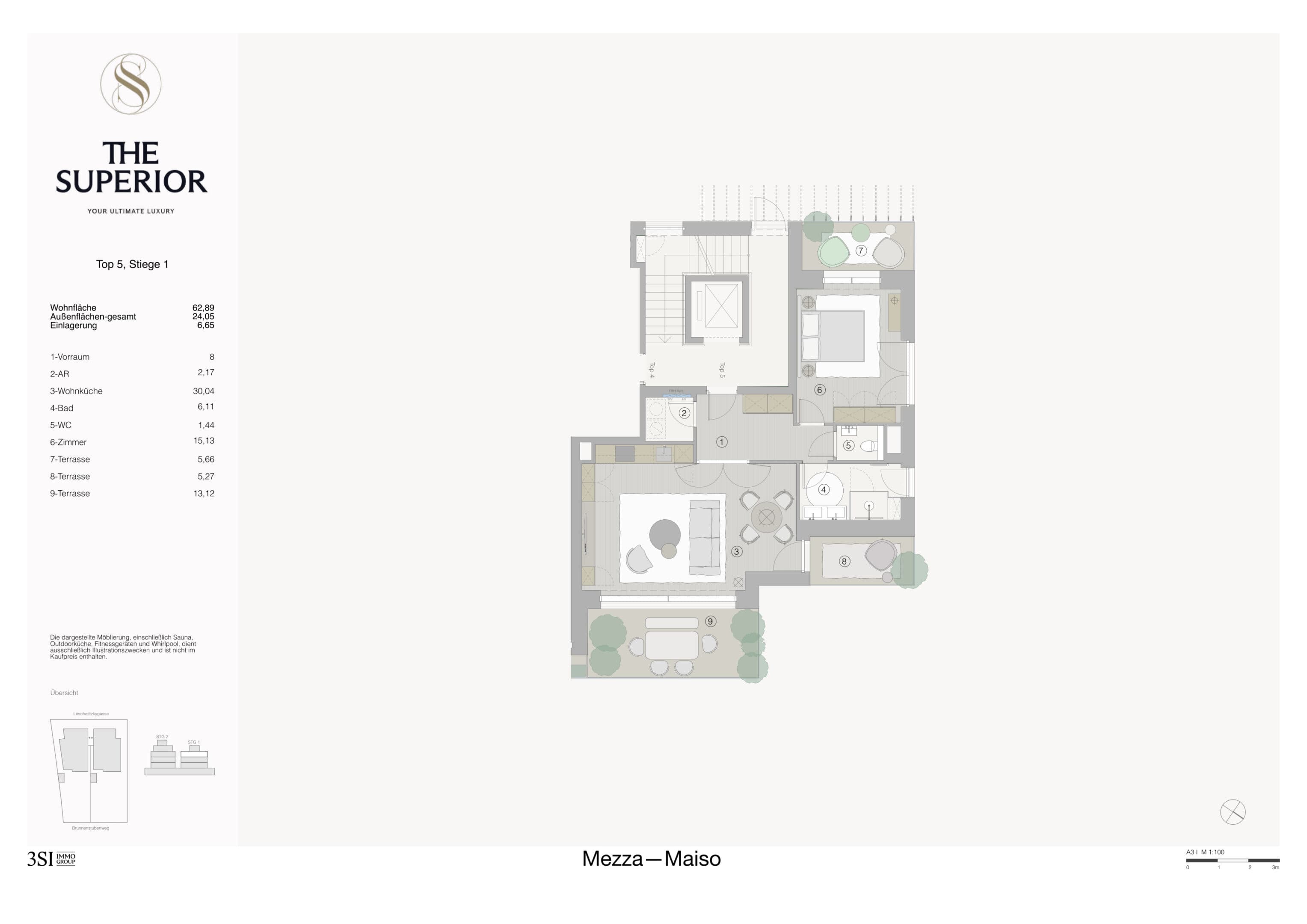 Grundriss Top 1/5 — The Superior — 2 Zimmer — 62,9 m² — 1st attic floor