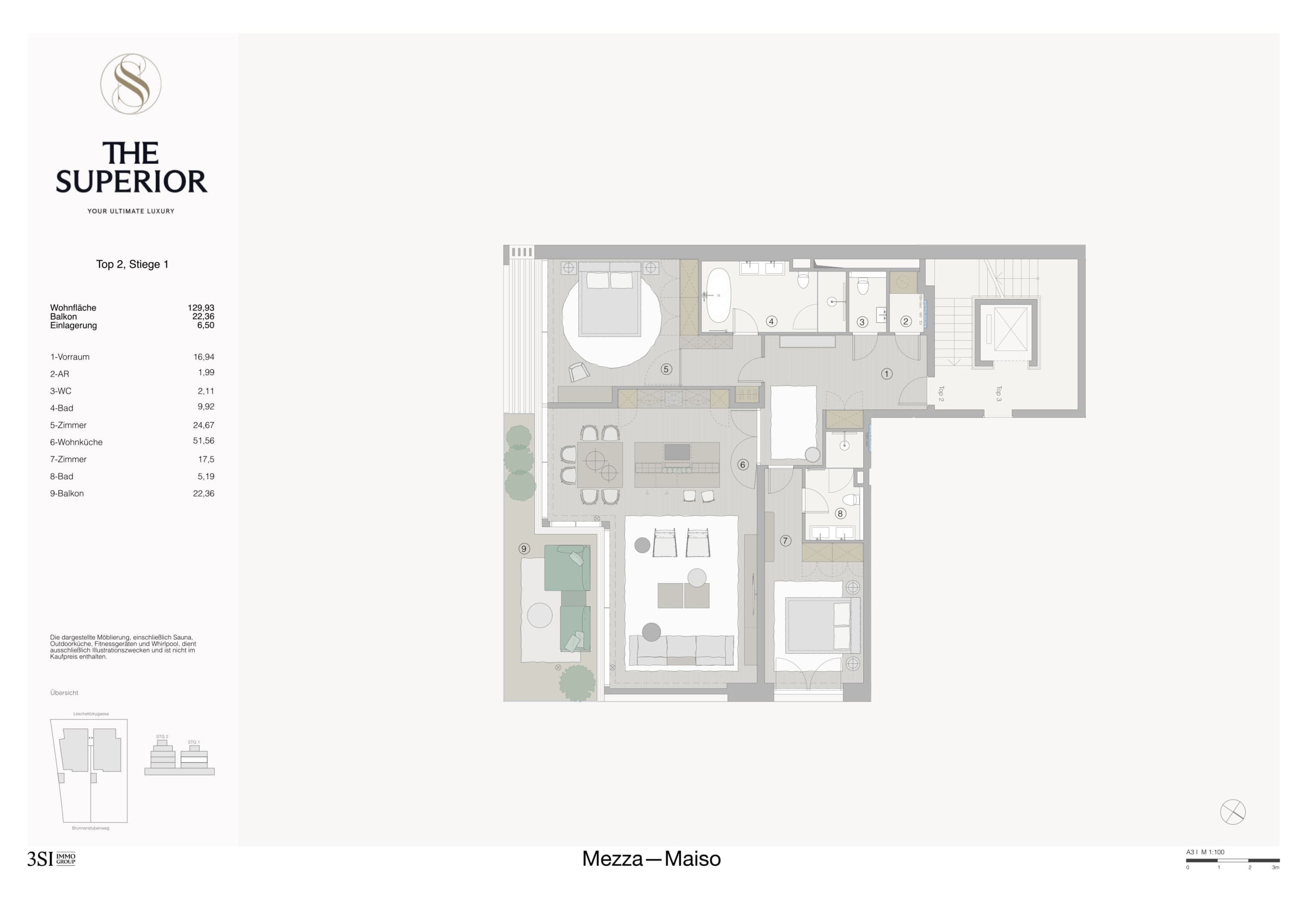Grundriss Top 1/2 — The Superior — 3 Zimmer — 129,9 m² — 1st floor