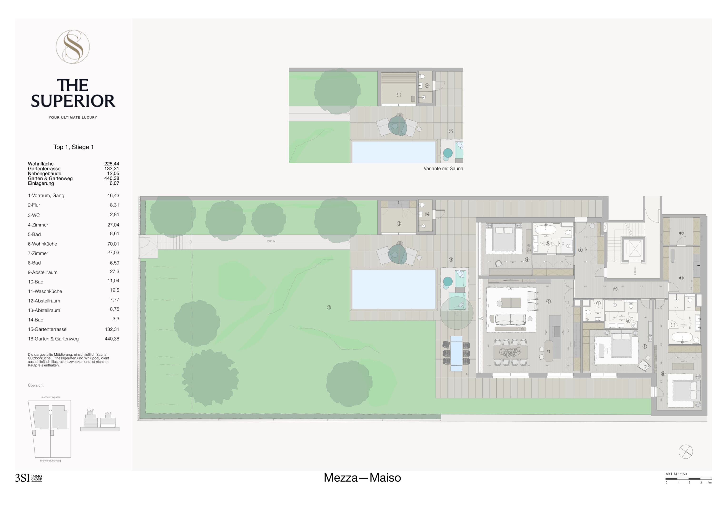 Grundriss Top 1/1 — The Superior — 4 Zimmer — 225,4 m² — Ground floor