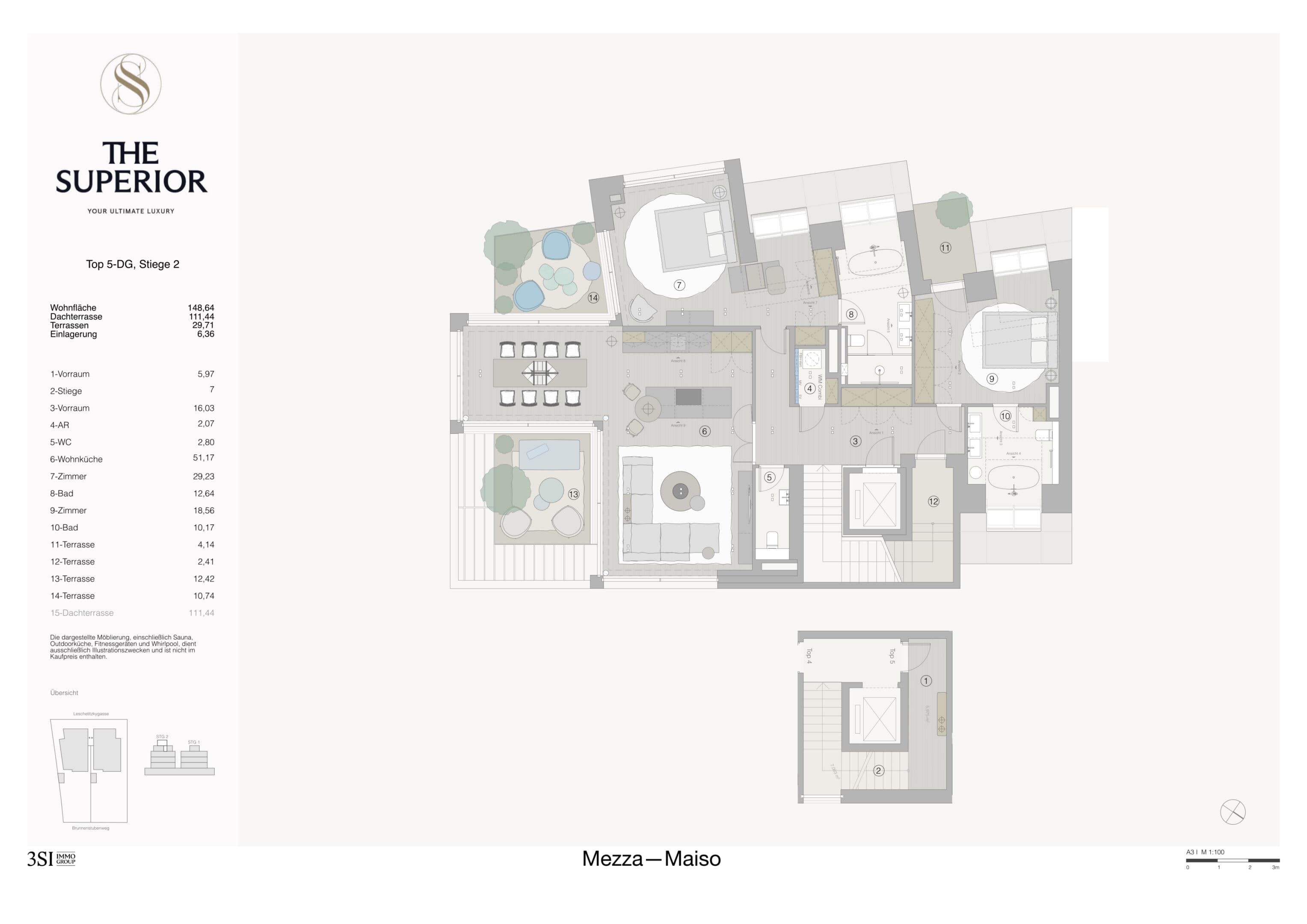 Grundriss Top 2/5 — The Superior — 3 Zimmer — 148,6 m² — 2nd attic floor — Grundriss 2/2