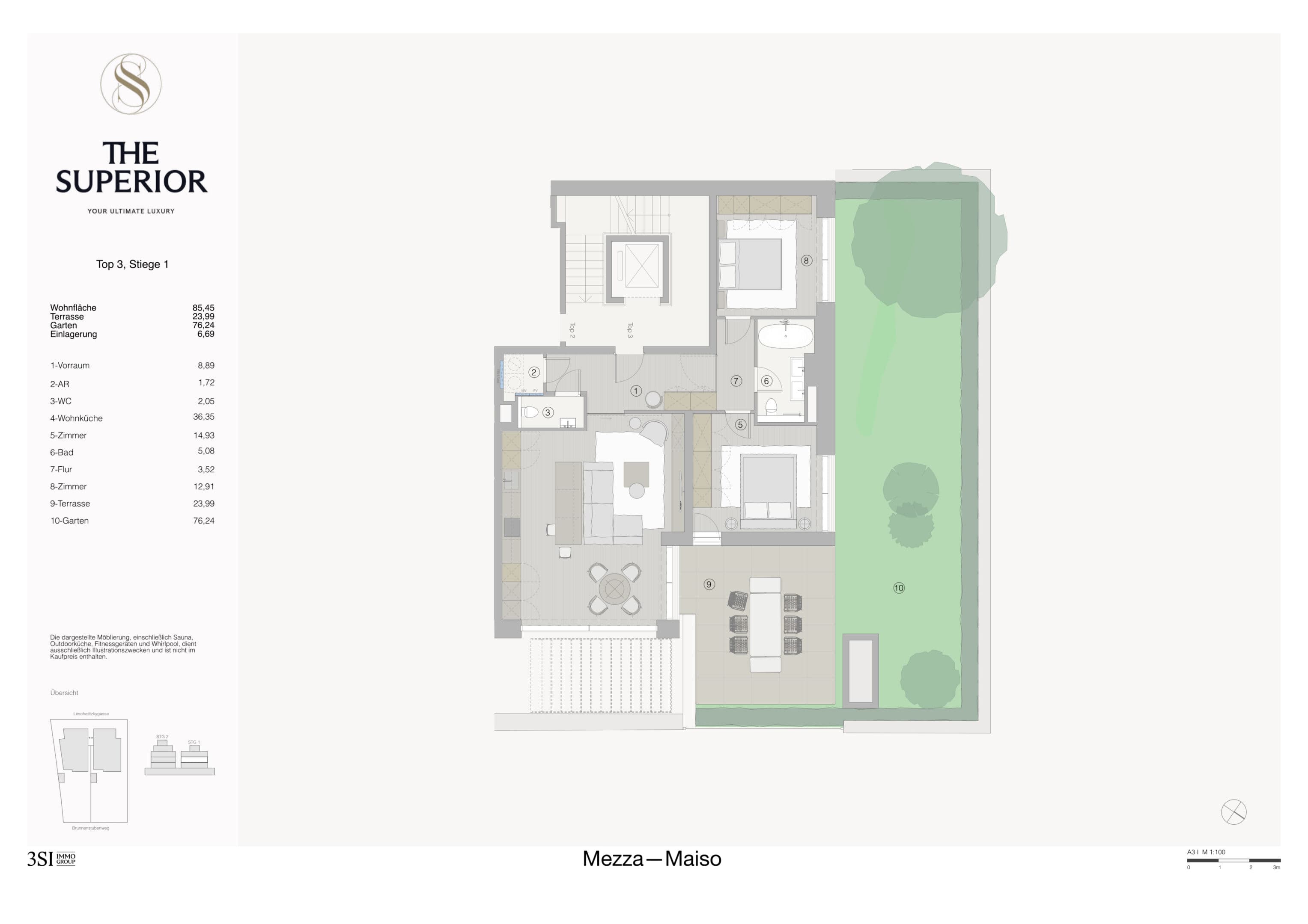 Grundriss Top 1/3 — The Superior — 3 Zimmer — 85,5 m² — 1st floor