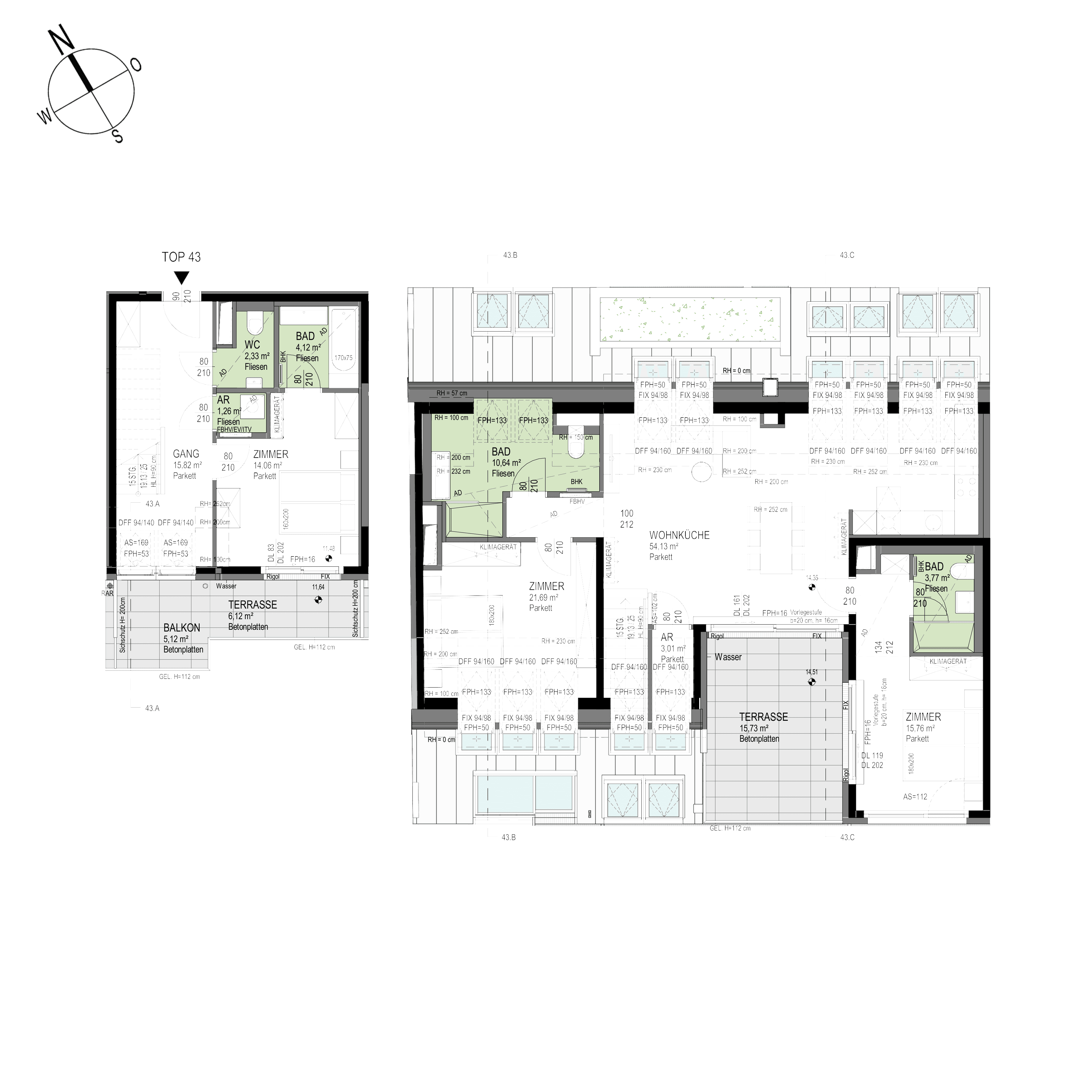 Grundriss Top 1/43 — The Temptation — 4 Zimmer — 146,6 m² — 1st attic floor / 2nd attic floor — S, W — Grundriss 1/4