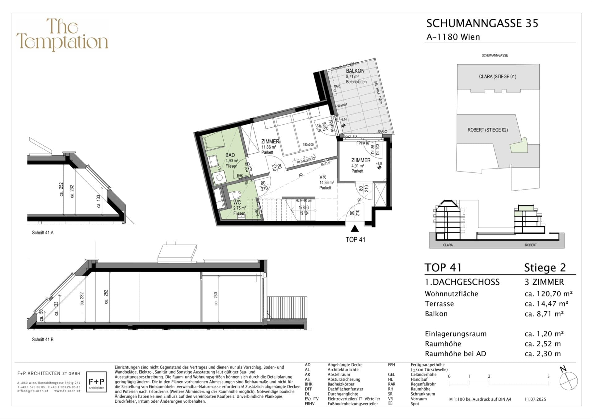 Grundriss Top 2/41 — The Temptation — 3 Zimmer — 120,7 m² — 1st attic floor / 2nd attic floor — S, W — Grundriss 2/3
