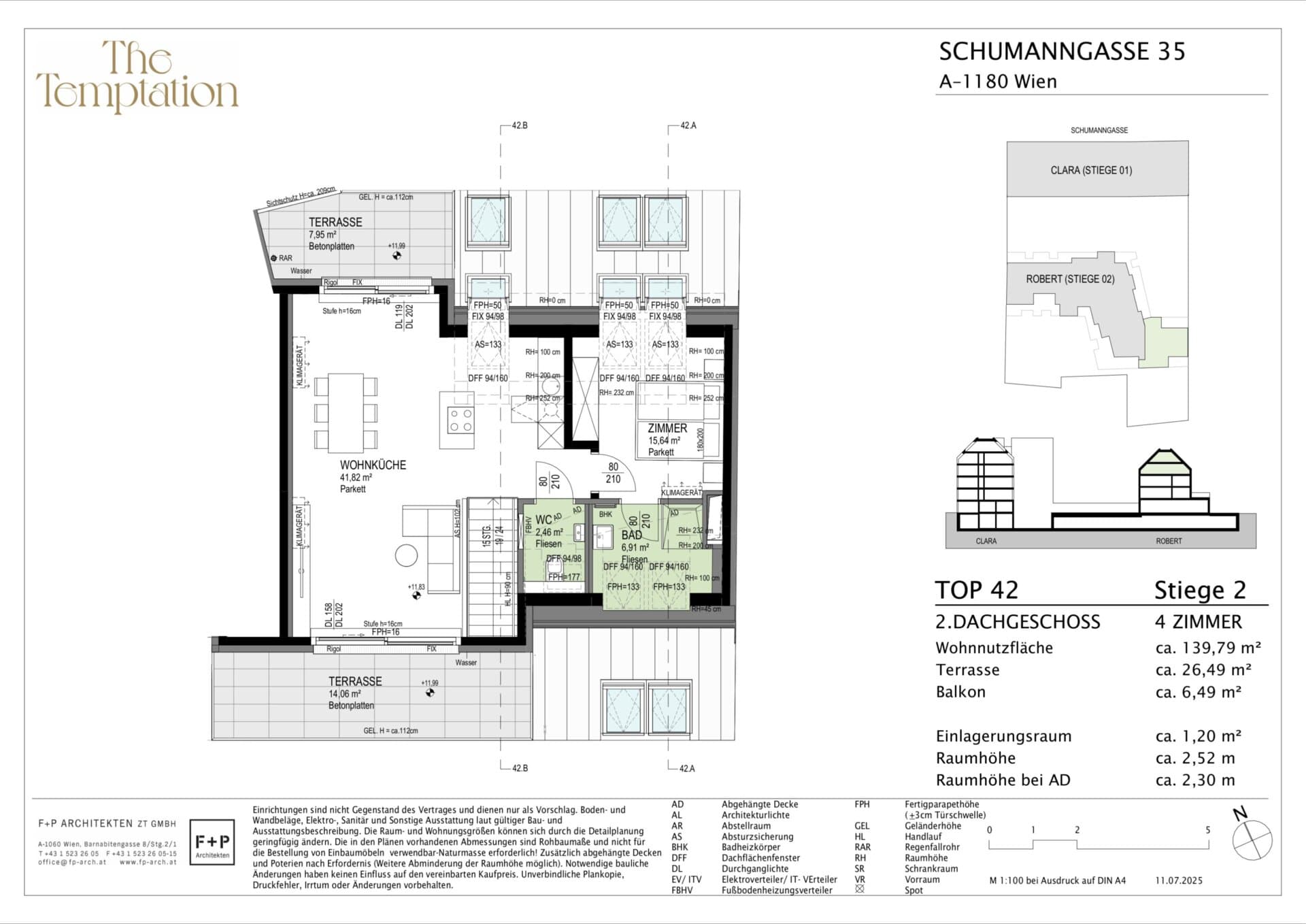 Grundriss Top 2/42 — The Temptation — 4 Zimmer — 139,8 m² — 1st attic floor / 2nd attic floor — S, W — Grundriss 3/3