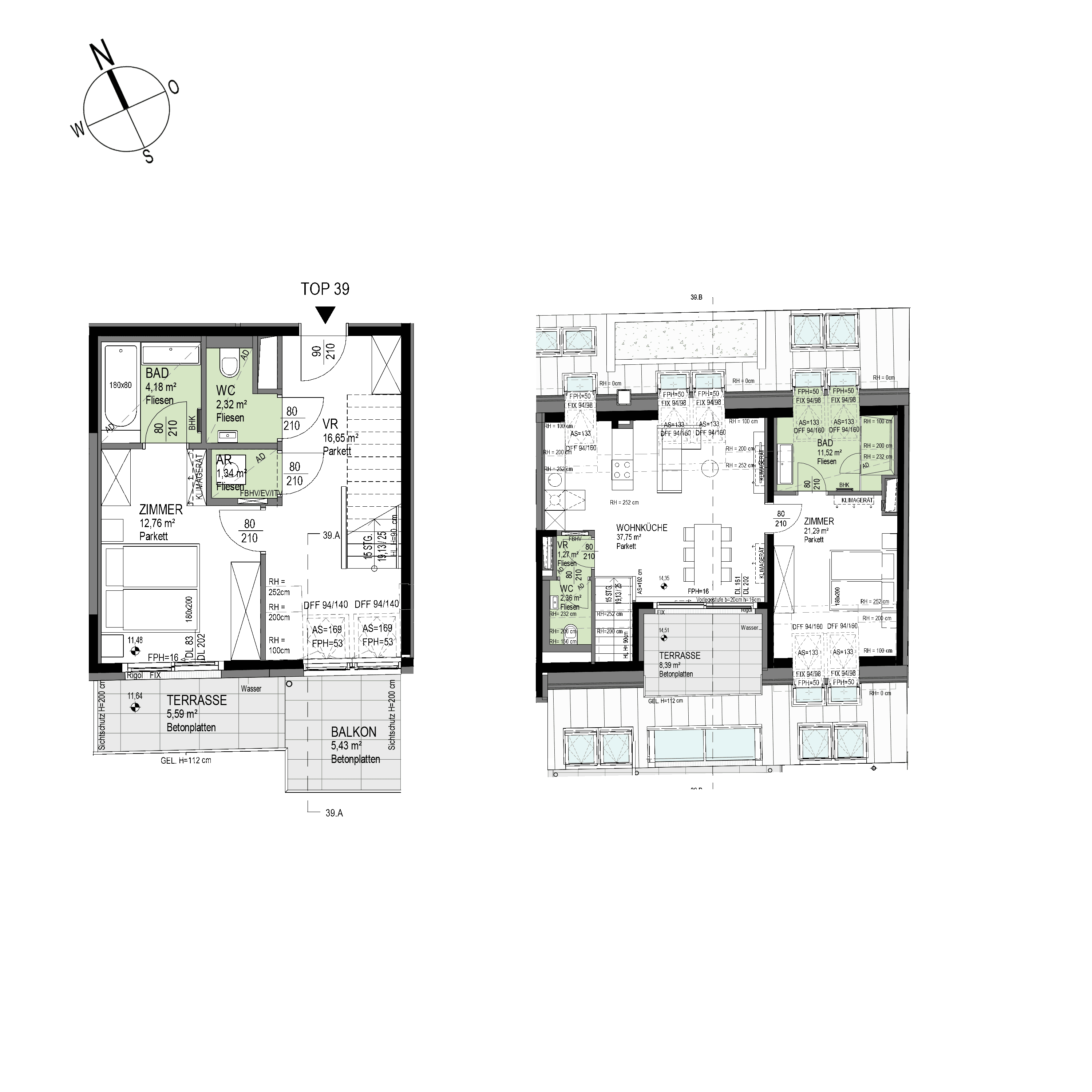 Grundriss Top 1/39 — The Temptation — 3 Zimmer — 111,2 m² — 1st attic floor / 2nd attic floor — S, W — Grundriss 1/3