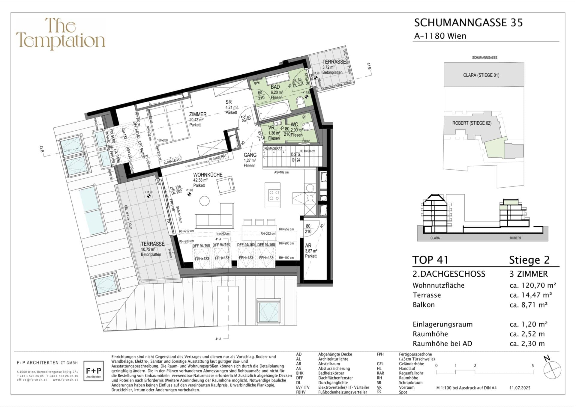 Grundriss Top 2/41 — The Temptation — 3 Zimmer — 120,7 m² — 1st attic floor / 2nd attic floor — S, W — Grundriss 3/3