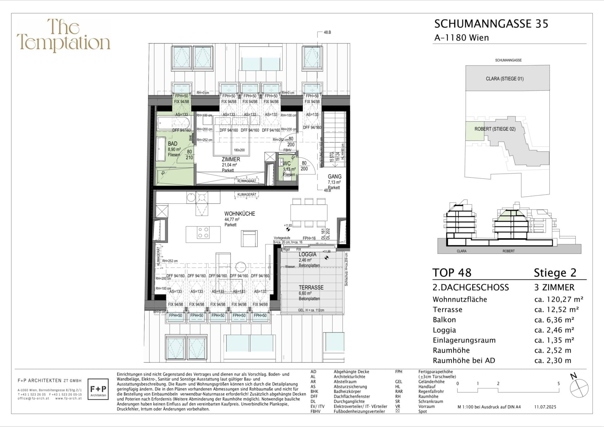 Grundriss Top 2/48 — The Temptation — 3 Zimmer — 120,3 m² — 1st attic floor / 2nd attic floor — S, W — Grundriss 3/3