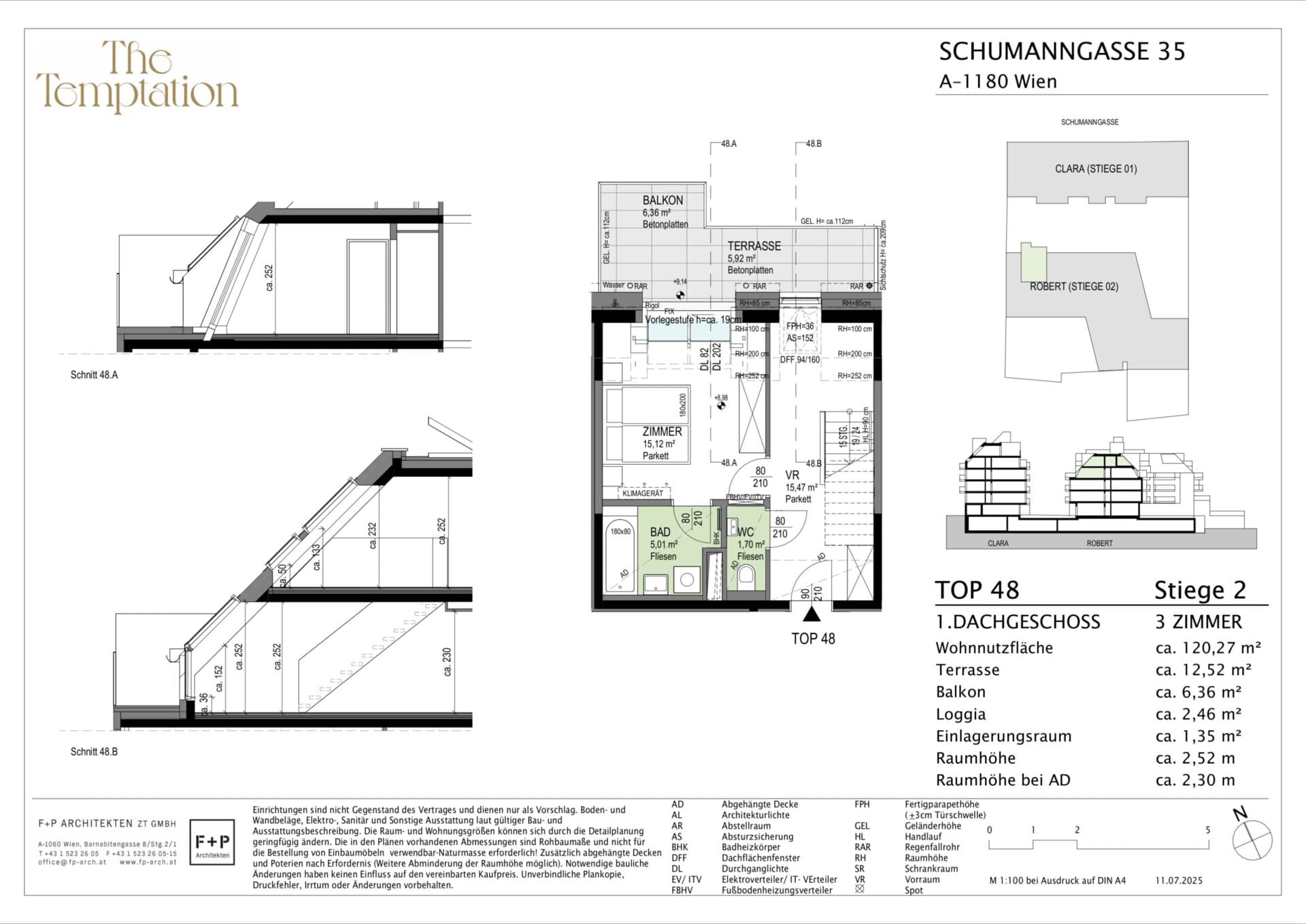 Grundriss Top 2/48 — The Temptation — 3 Zimmer — 120,3 m² — 1st attic floor / 2nd attic floor — S, W — Grundriss 2/3