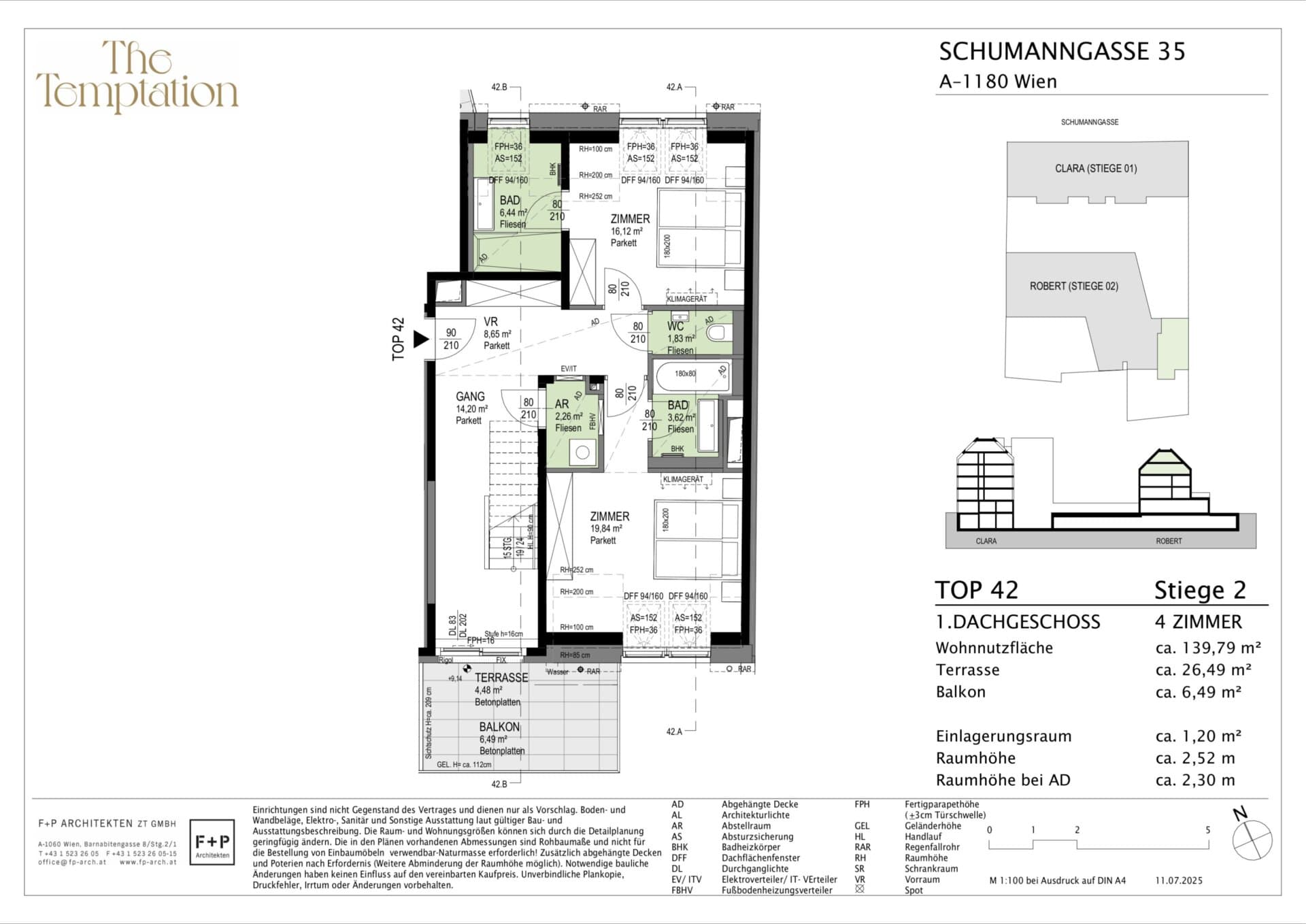 Grundriss Top 2/42 — The Temptation — 4 Zimmer — 139,8 m² — 1st attic floor / 2nd attic floor — S, W — Grundriss 2/3