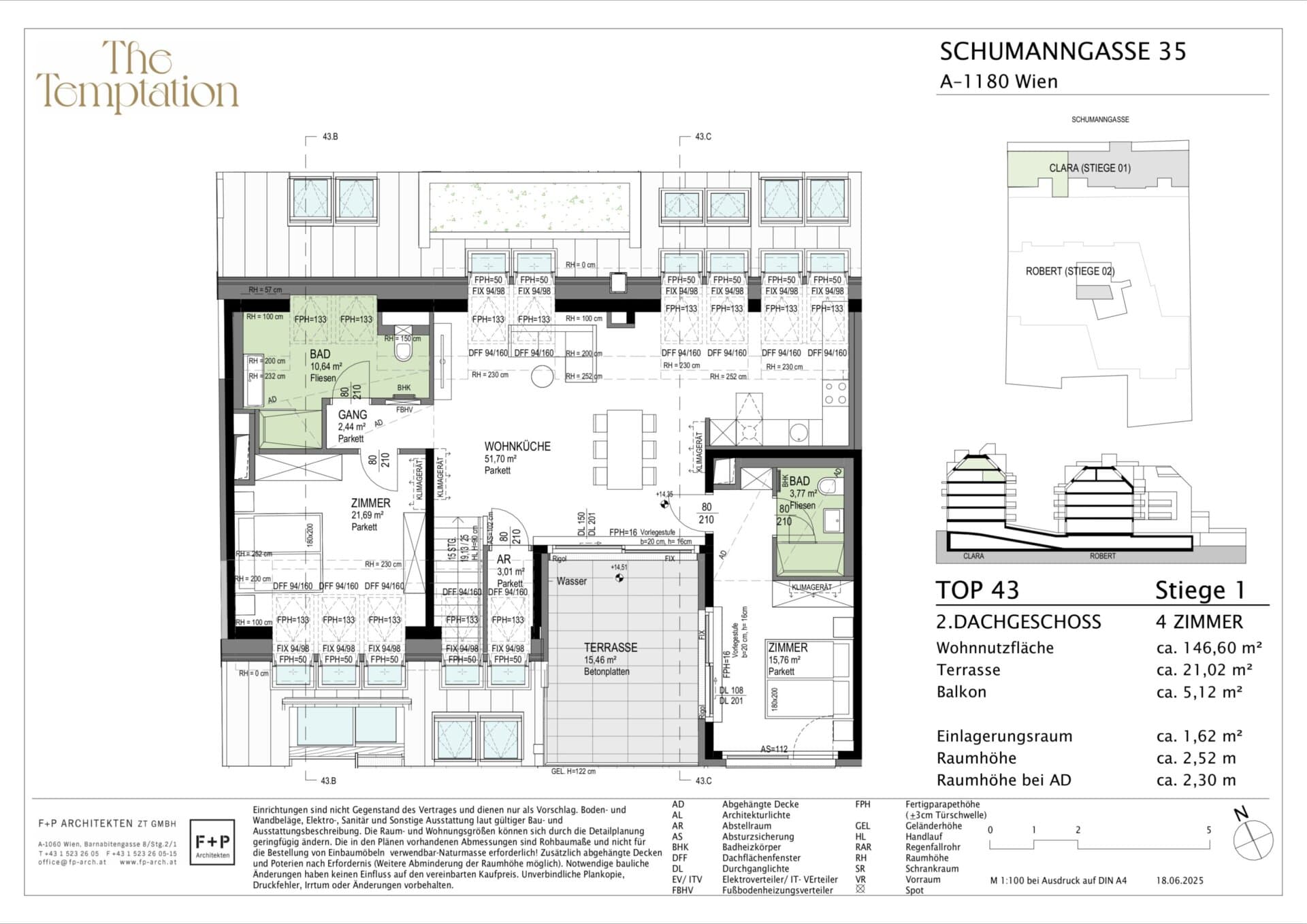 Grundriss Top 1/43 — The Temptation — 4 Zimmer — 146,6 m² — 1st attic floor / 2nd attic floor — S, W — Grundriss 3/4