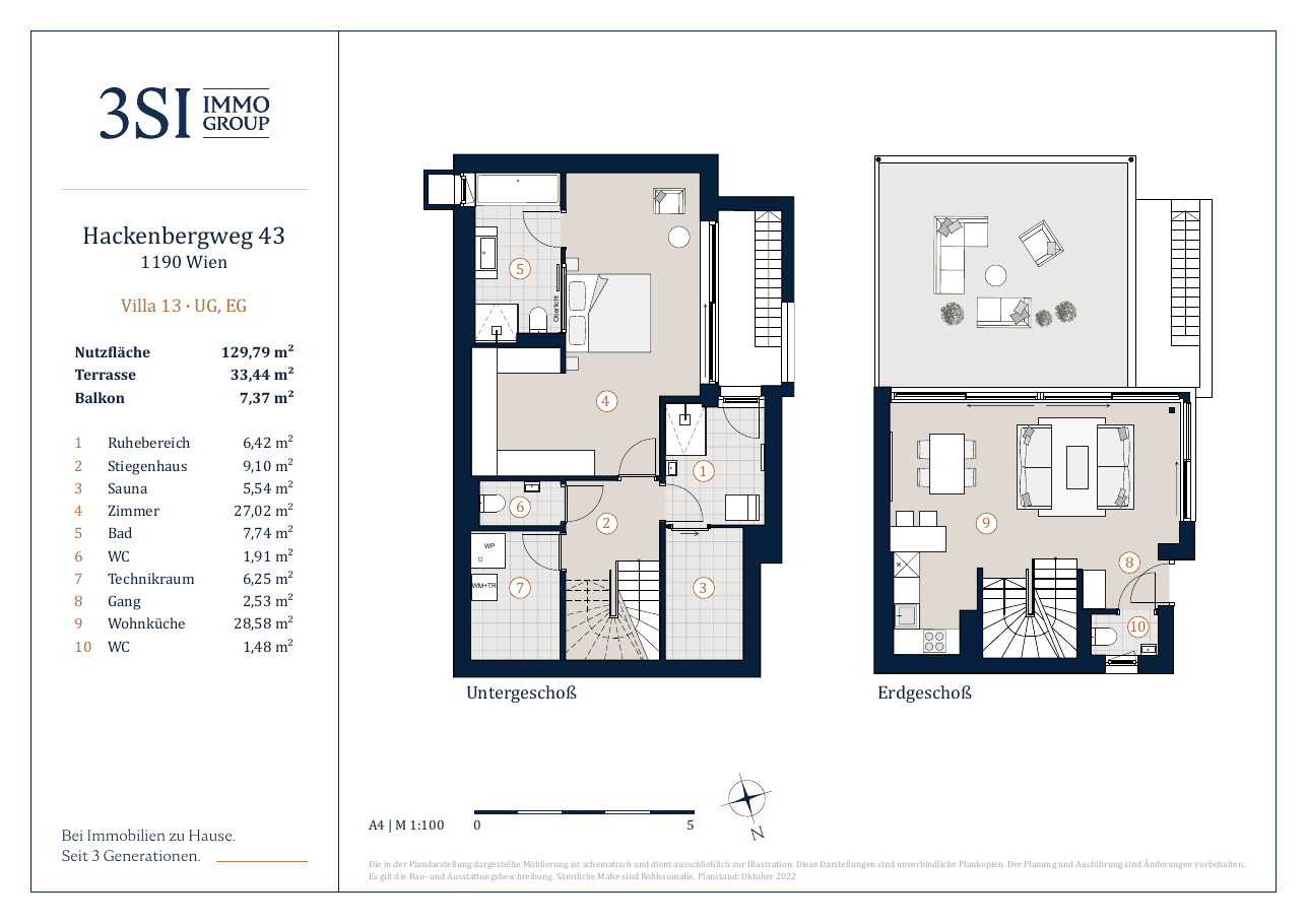 Grundriss Villa 13 — THE UNIQUE Villen — 4 Zimmer — 127,9 m² — Basement / Ground floor / Upper floor — S/W — Grundriss 4/4