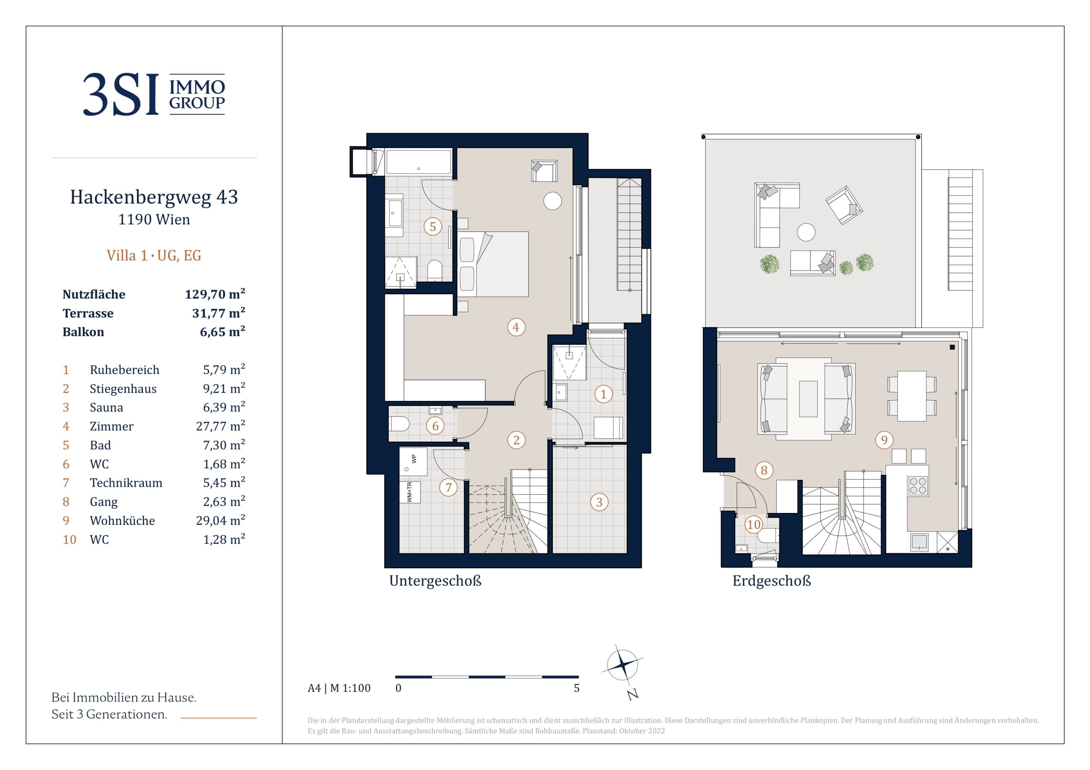 Grundriss Villa 1 — THE UNIQUE Villen — 4 Zimmer — 126,1 m² — Basement / Ground floor / Upper floor — S/W — Grundriss 2/4