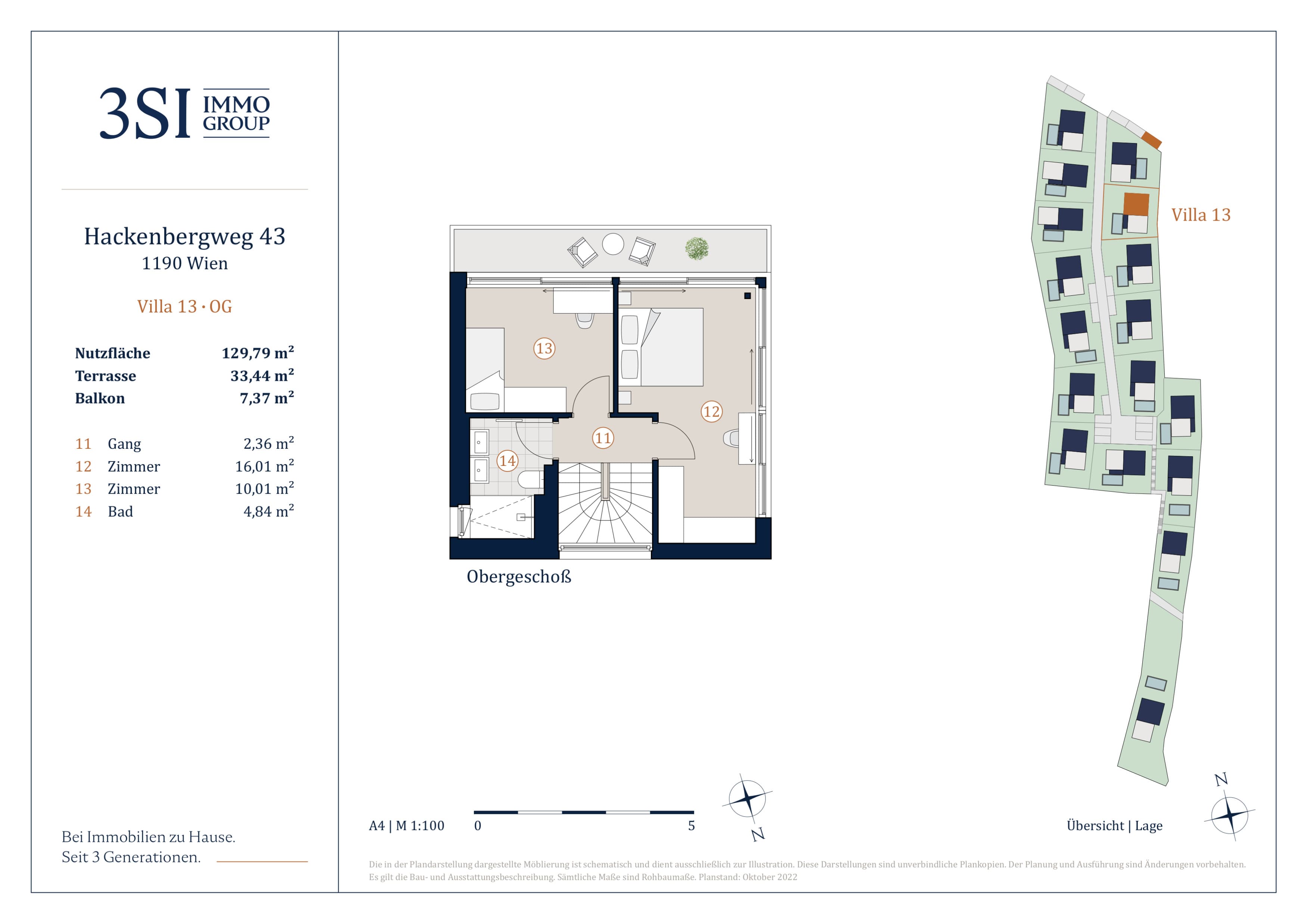Grundriss Villa 13 — THE UNIQUE Villen — 4 Zimmer — 127,9 m² — Basement / Ground floor / Upper floor — S/W — Grundriss 3/4