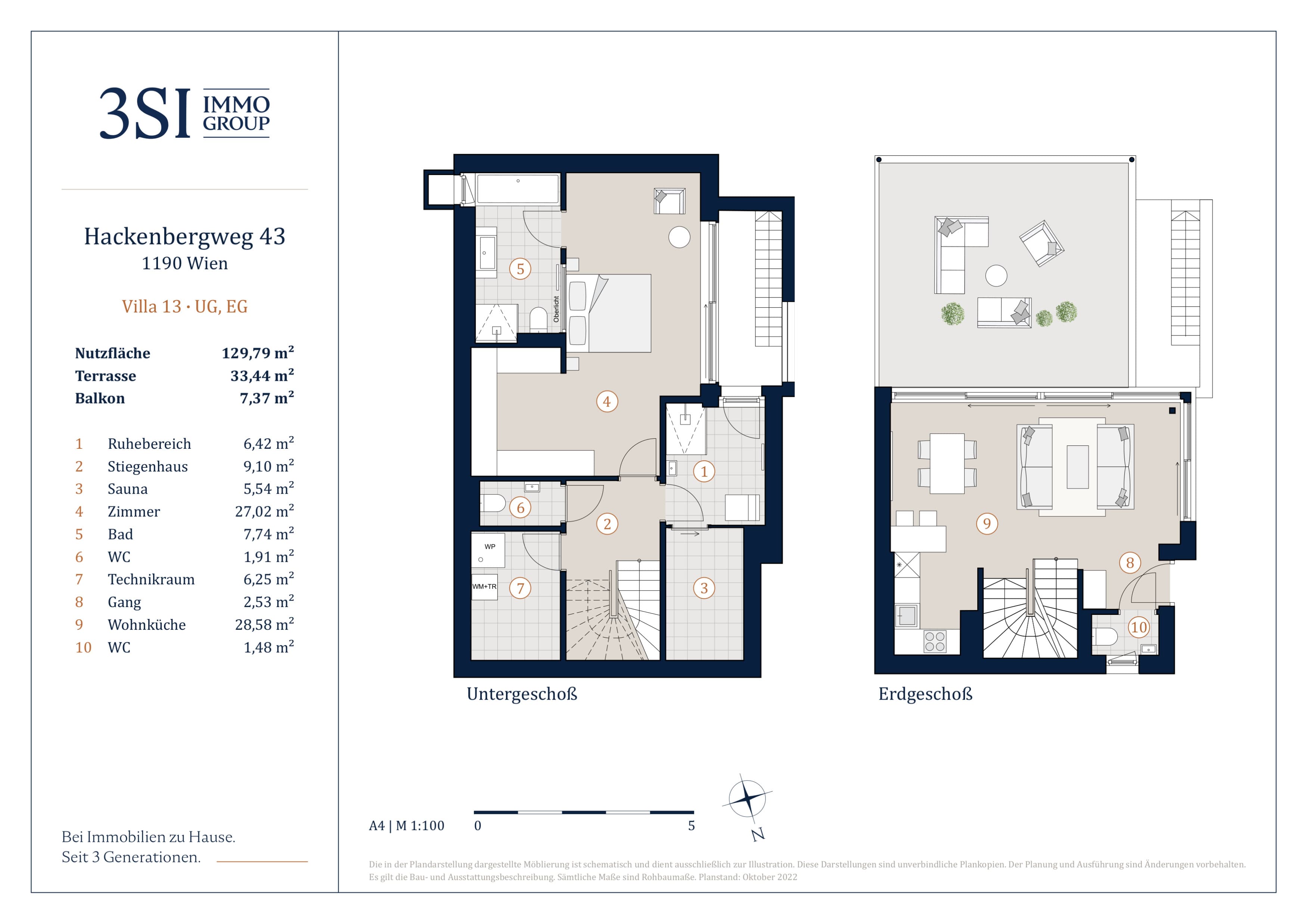 Grundriss Villa 13 — THE UNIQUE Villen — 4 Zimmer — 127,9 m² — Basement / Ground floor / Upper floor — S/W — Grundriss 2/4