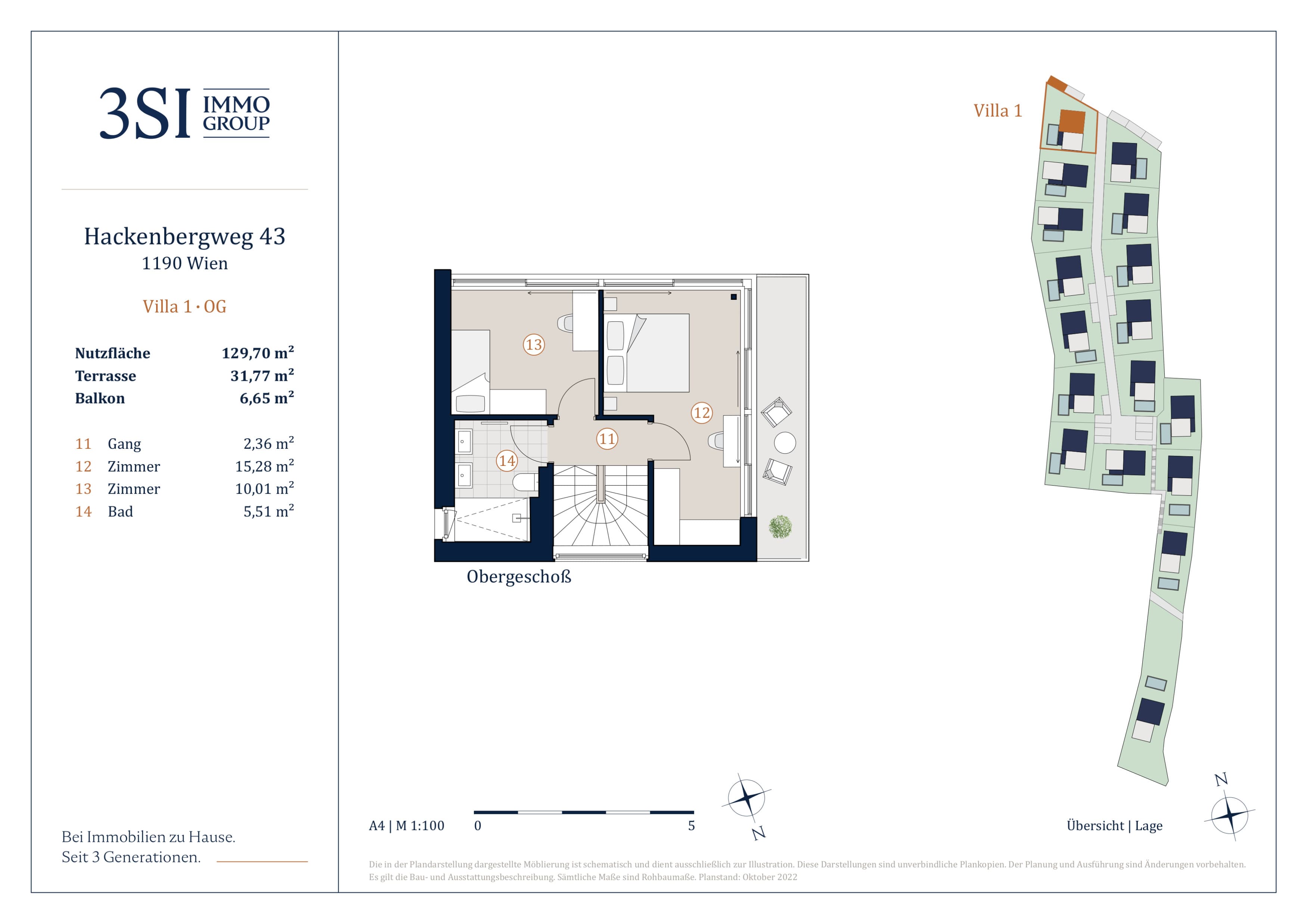 Grundriss Villa 1 — THE UNIQUE Villen — 4 Zimmer — 126,1 m² — Basement / Ground floor / Upper floor — S/W — Grundriss 3/4