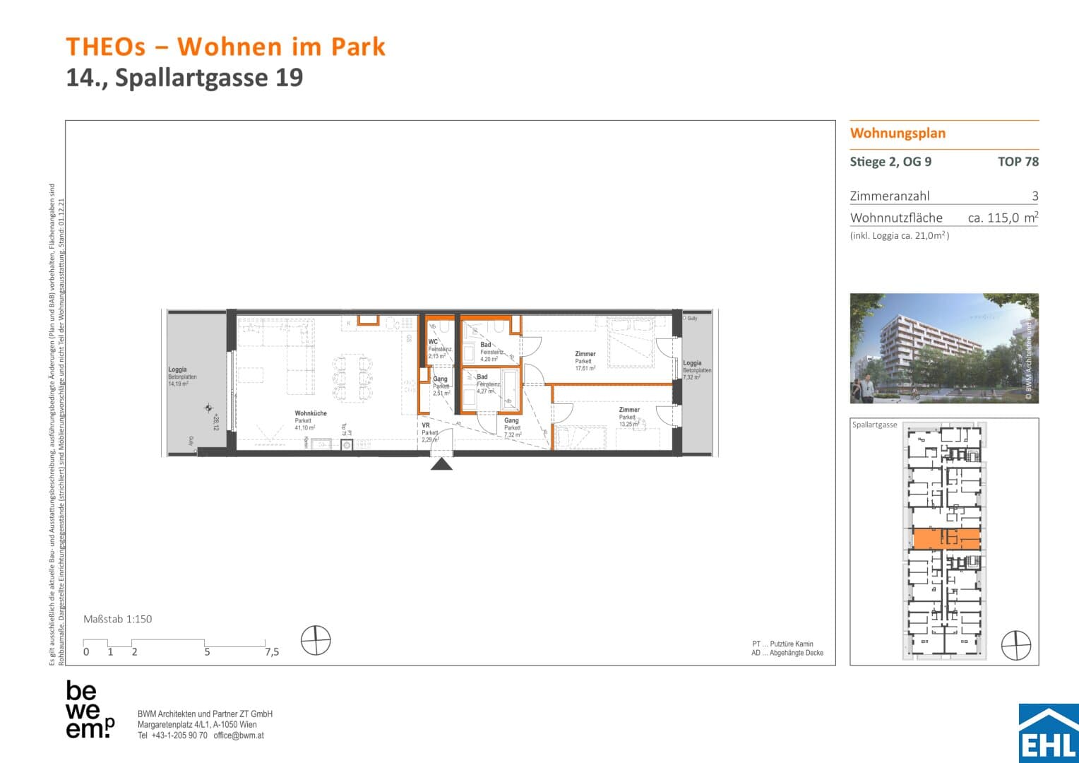 Grundriss Top 78 — THEOs — 3 Zimmer — 94 m² — 9th floor