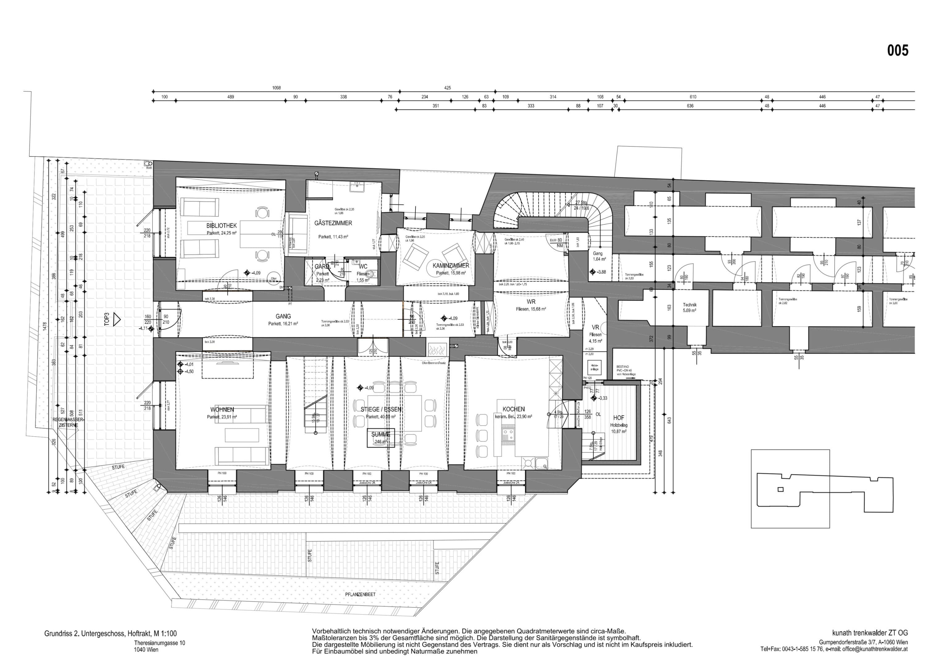 Grundriss Top II/3 — Wohnen beim Schloss Belvedere – Theresianumgasse 10 — 3.5 Zimmer — 242,5 m² — Ground floor / Rooftop — Innenhof, Garten, Terrasse — Grundriss 3/4