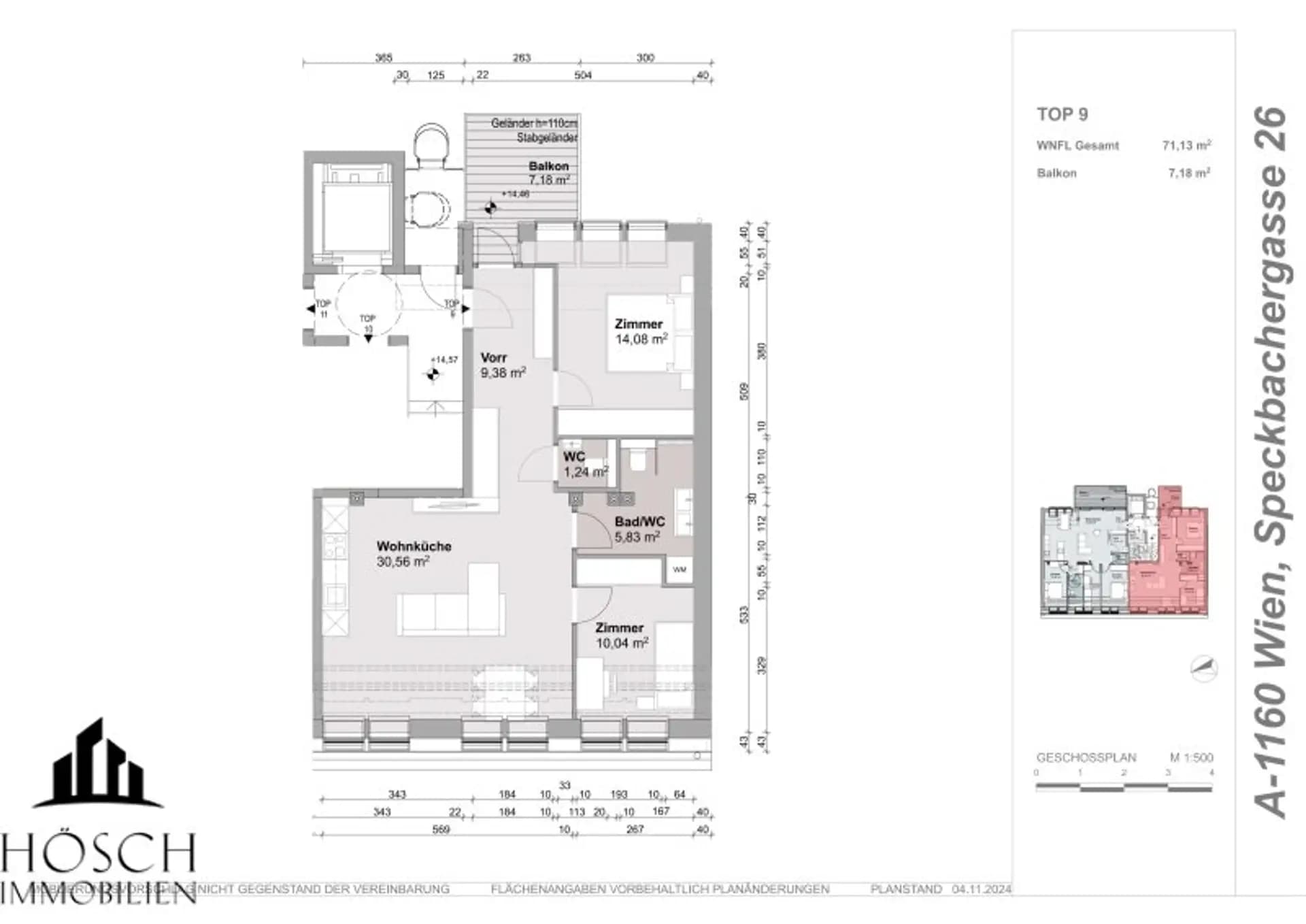 Grundriss TL16-DG-3Z-71.13 — Timeless 16 — 3 Zimmer — 71,1 m² — 1st attic floor — W