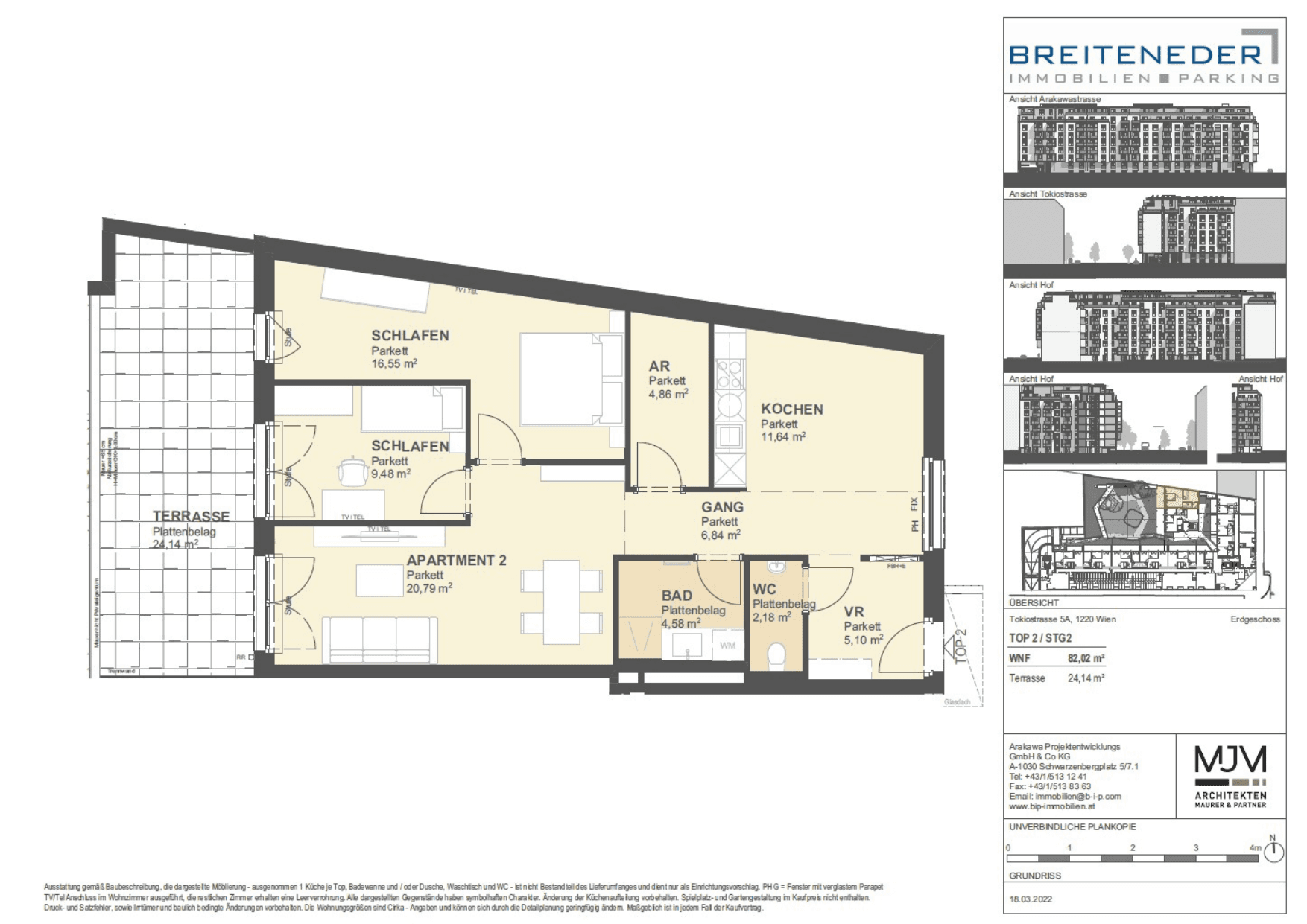 Grundriss Top 2 — Tokiostraße 5 / Arakawastraße 3 - Das Arakawa — 3 Zimmer — 60,3 m² — Ground floor — Terrace, Garden — Grundriss 2/2