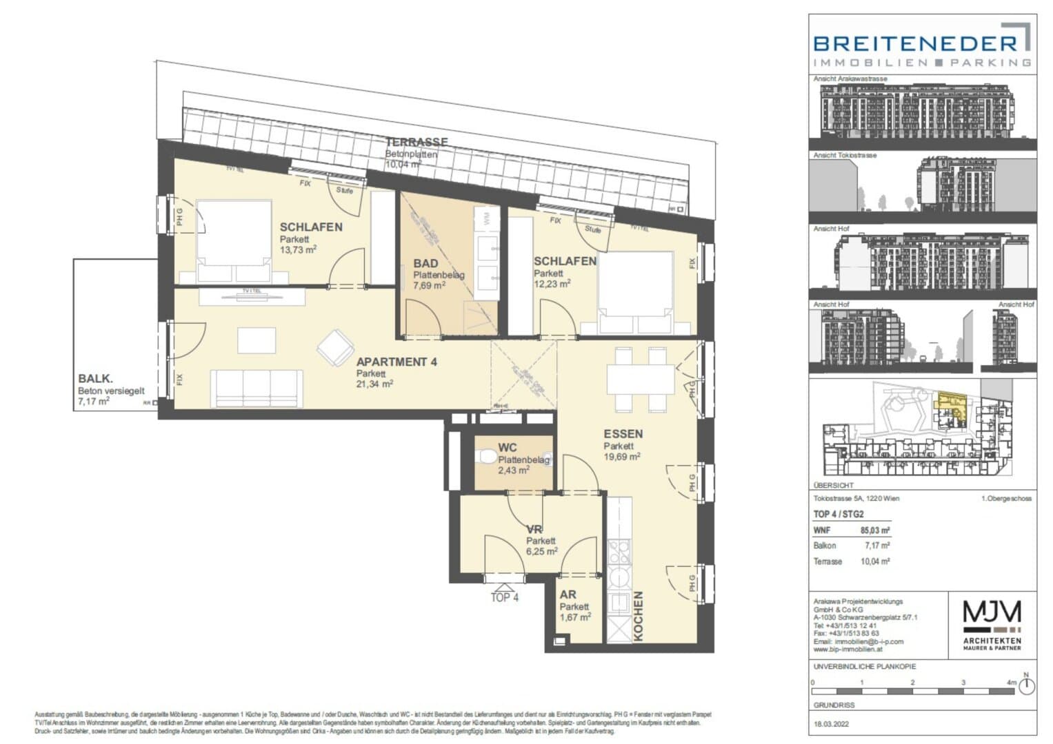 Grundriss Top Apartment-4 — Tokiostraße 5 / Arakawastraße 3 - Das Arakawa — 3 Zimmer — 85 m² — 1st floor — Balcony, Terrace