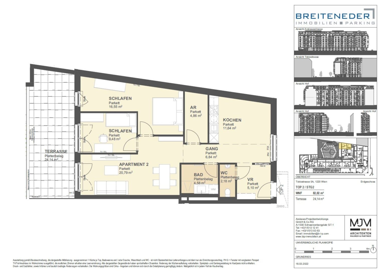 Grundriss Top Apartment-2 — Tokiostraße 5 / Arakawastraße 3 - Das Arakawa — 3 Zimmer — 82 m² — Ground floor — Terrace