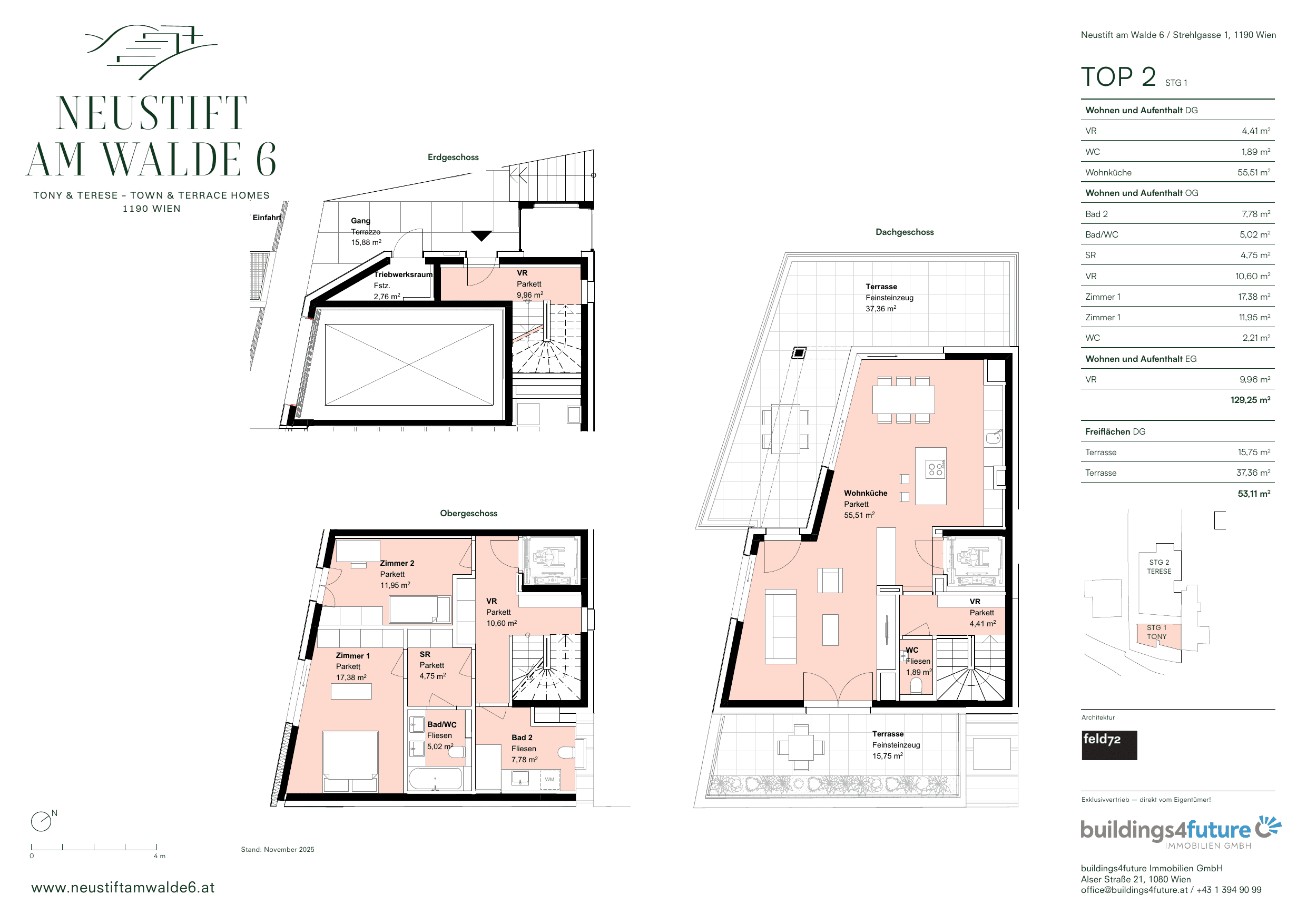 Grundriss Top 1.2 — Tony & Terese — 3 Zimmer — 129,3 m² — Ground floor / Upper floor / Attic floor