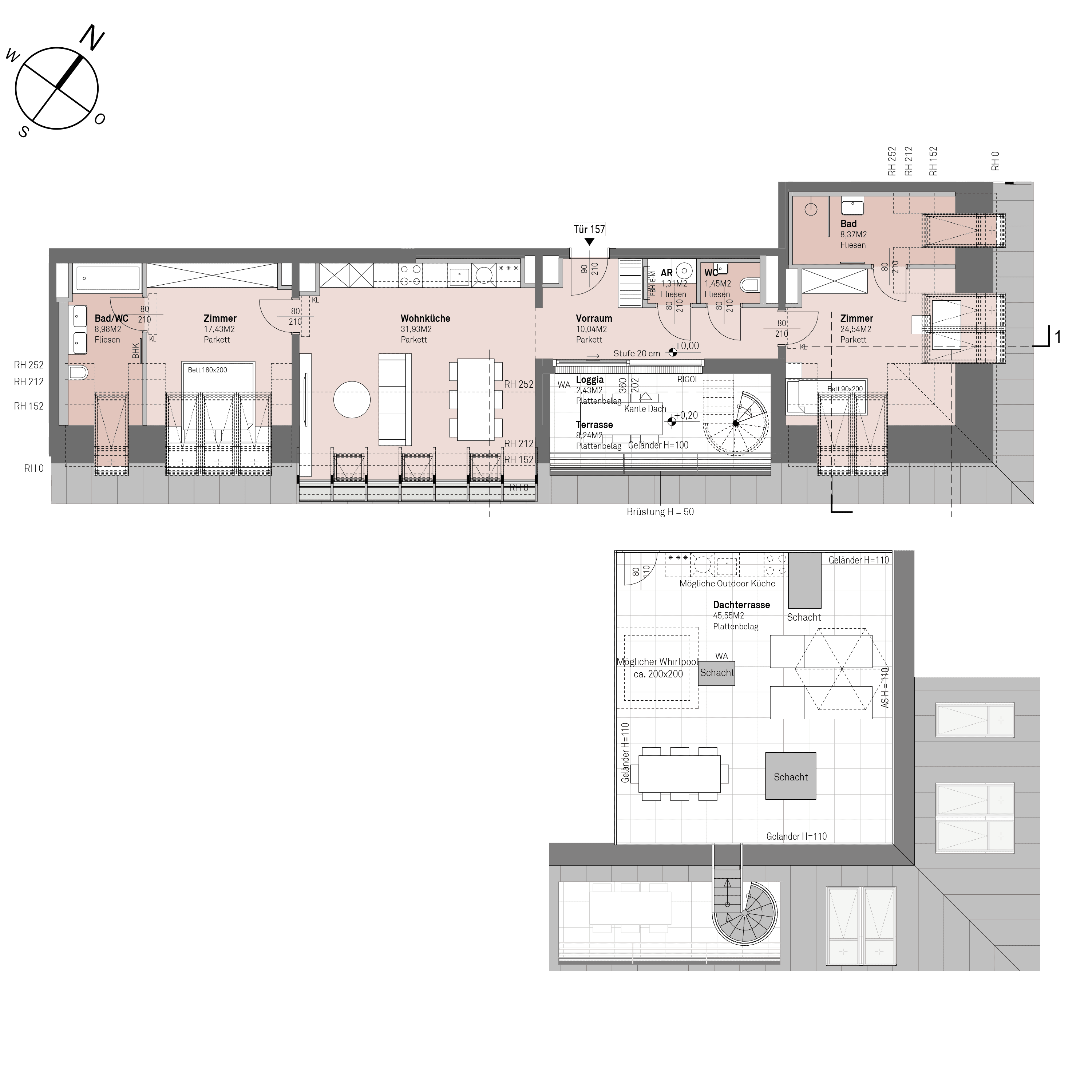 Grundriss Top 1/157 — Traisengasse 20–22 — 3 Zimmer — 104,1 m² — 2nd attic floor — O/S