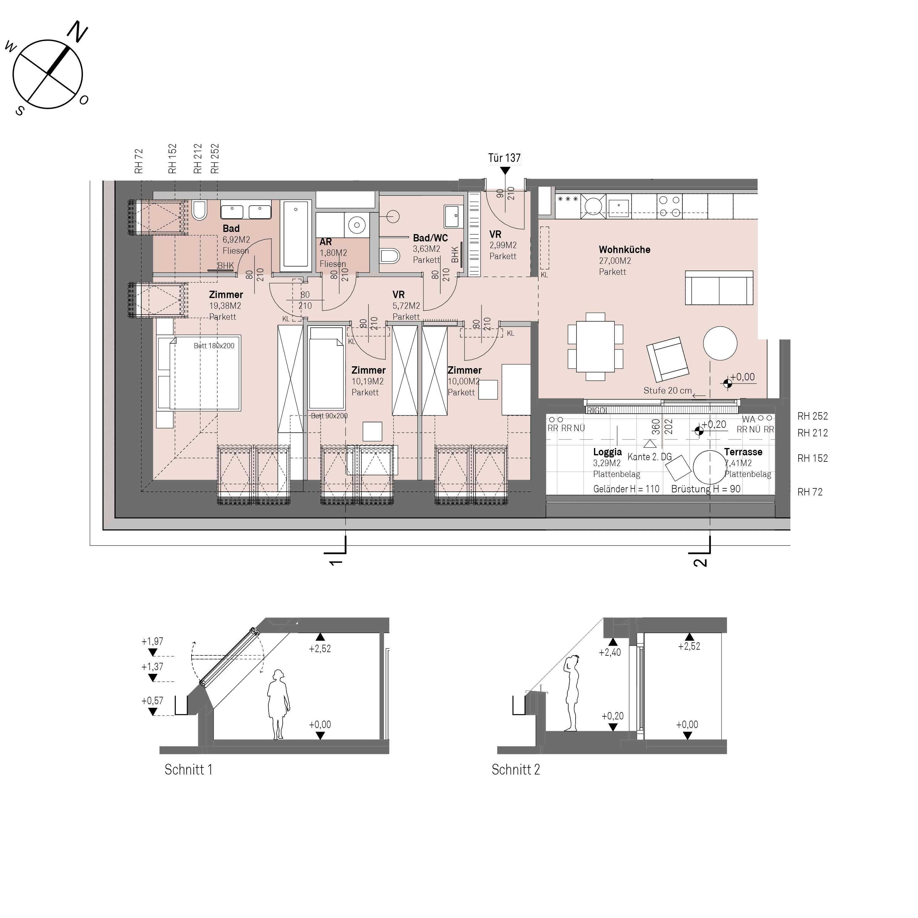 Grundriss Top 2/137 — Traisengasse 20–22 — 4 Zimmer — 87,6 m² — 1st attic floor