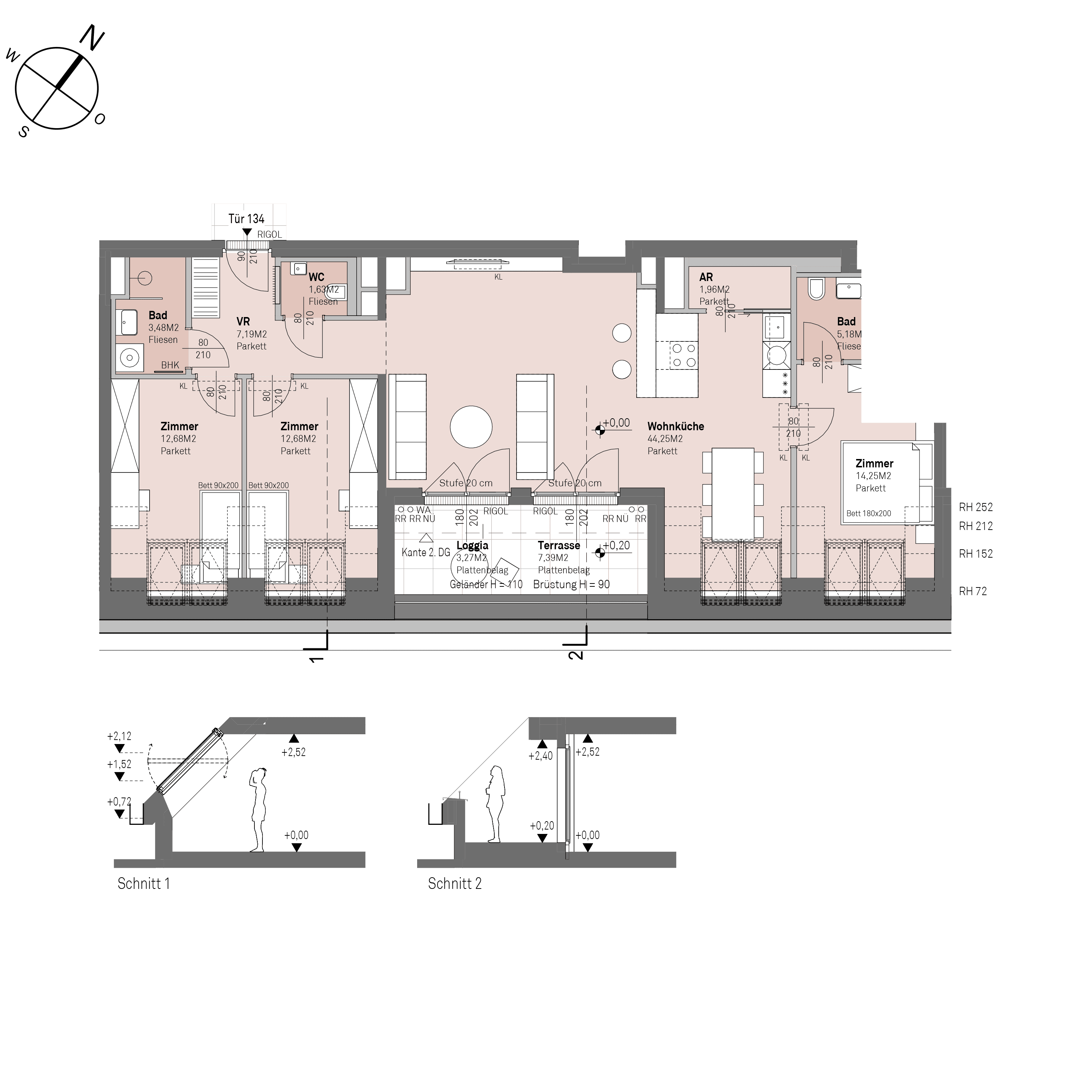 Grundriss Top 2/134 — Traisengasse 20–22 — 4 Zimmer — 103,3 m² — 1st attic floor — O/S