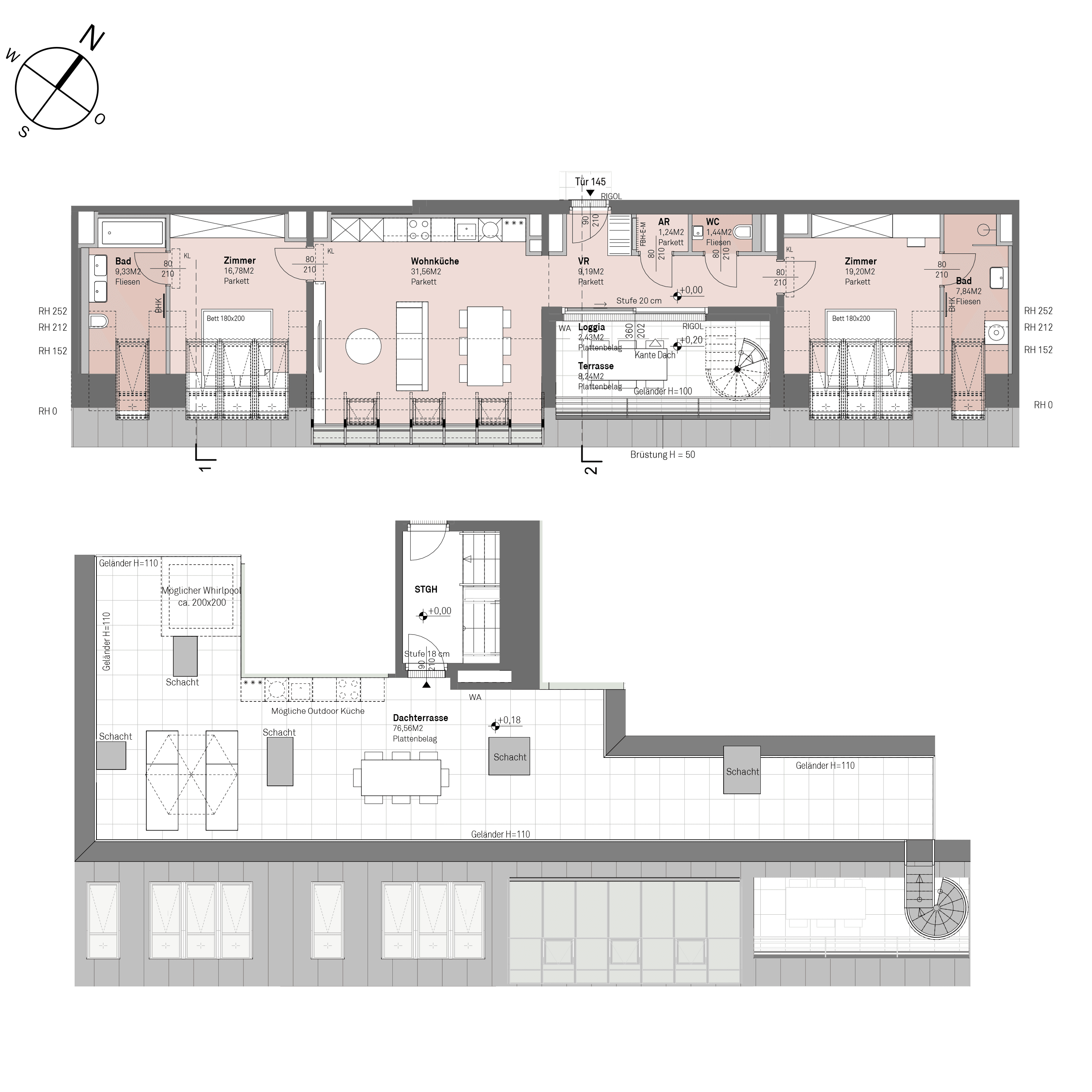 Grundriss Top 2/145 — Traisengasse 20–22 — 3 Zimmer — 96,6 m² — 2nd attic floor — O/S