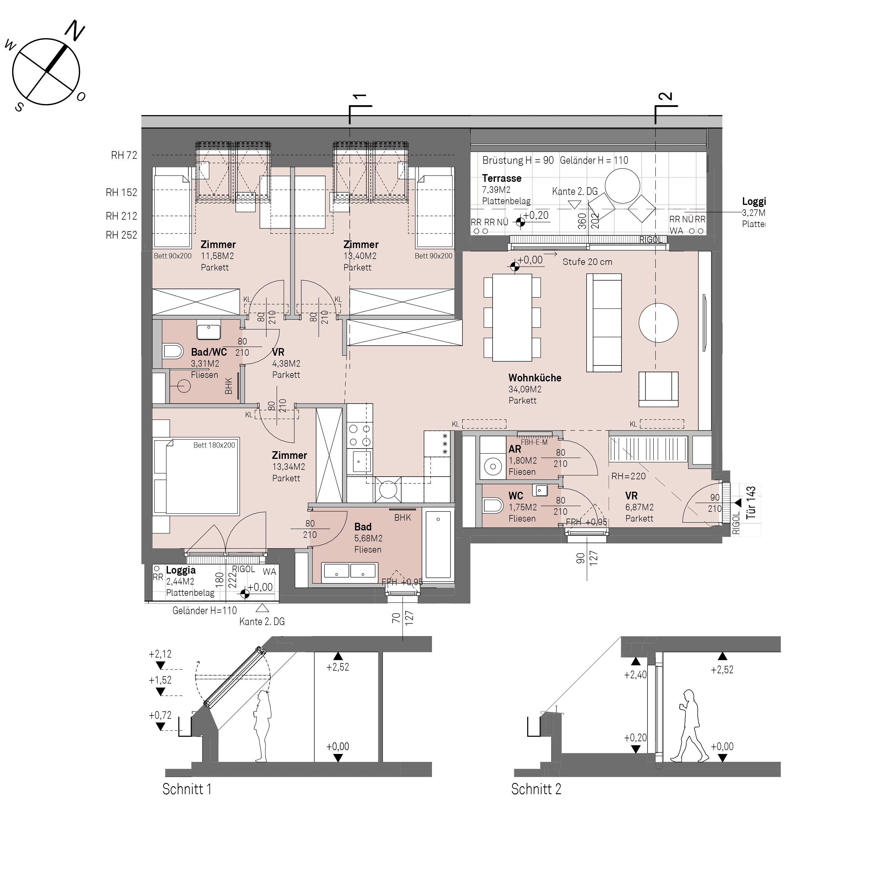 Grundriss Top 1/143 — Traisengasse 20–22 — 4 Zimmer — 96,2 m² — 1st attic floor — N/W