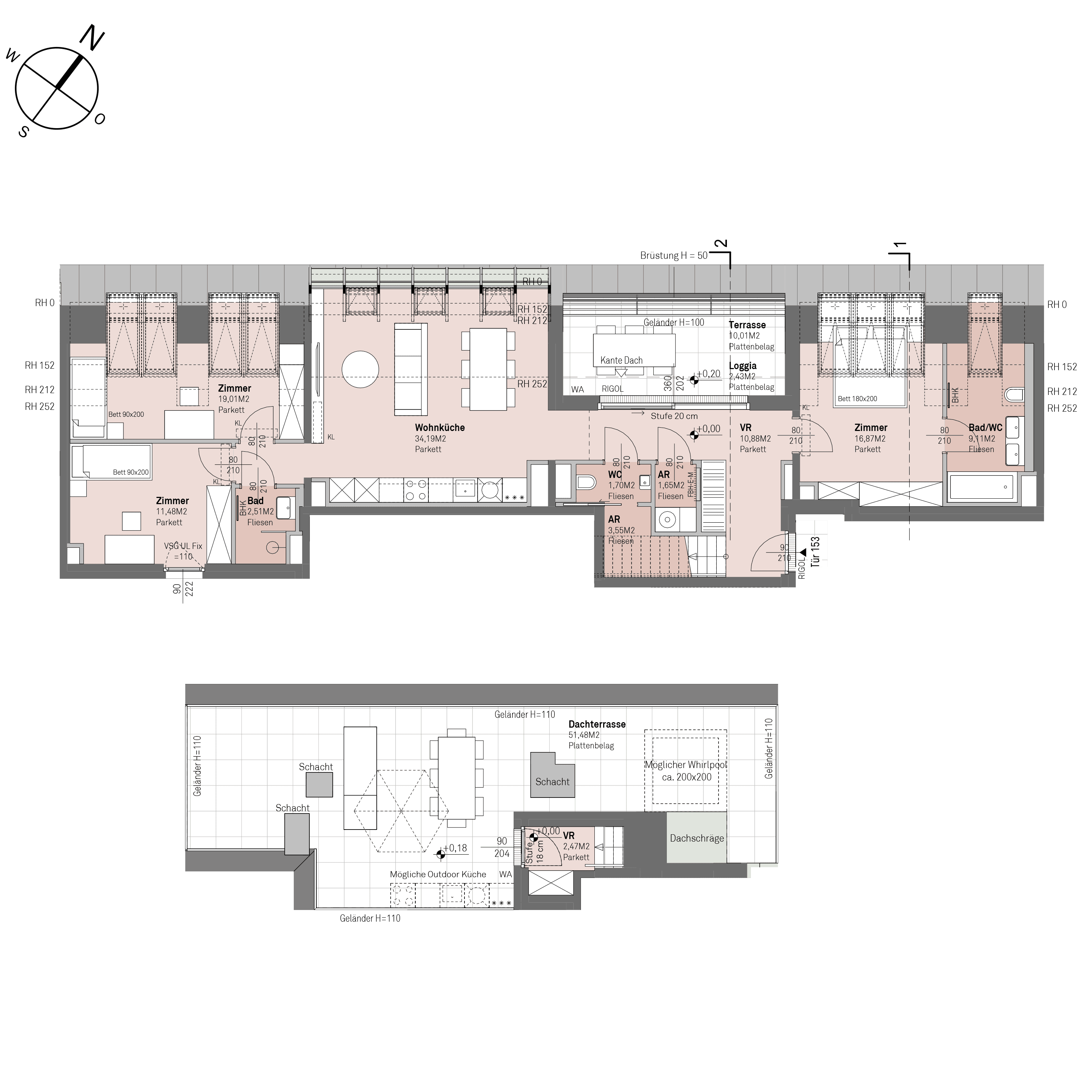 Grundriss Top 1/153 — Traisengasse 20–22 — 4 Zimmer — 113,4 m² — 2nd attic floor — N/W