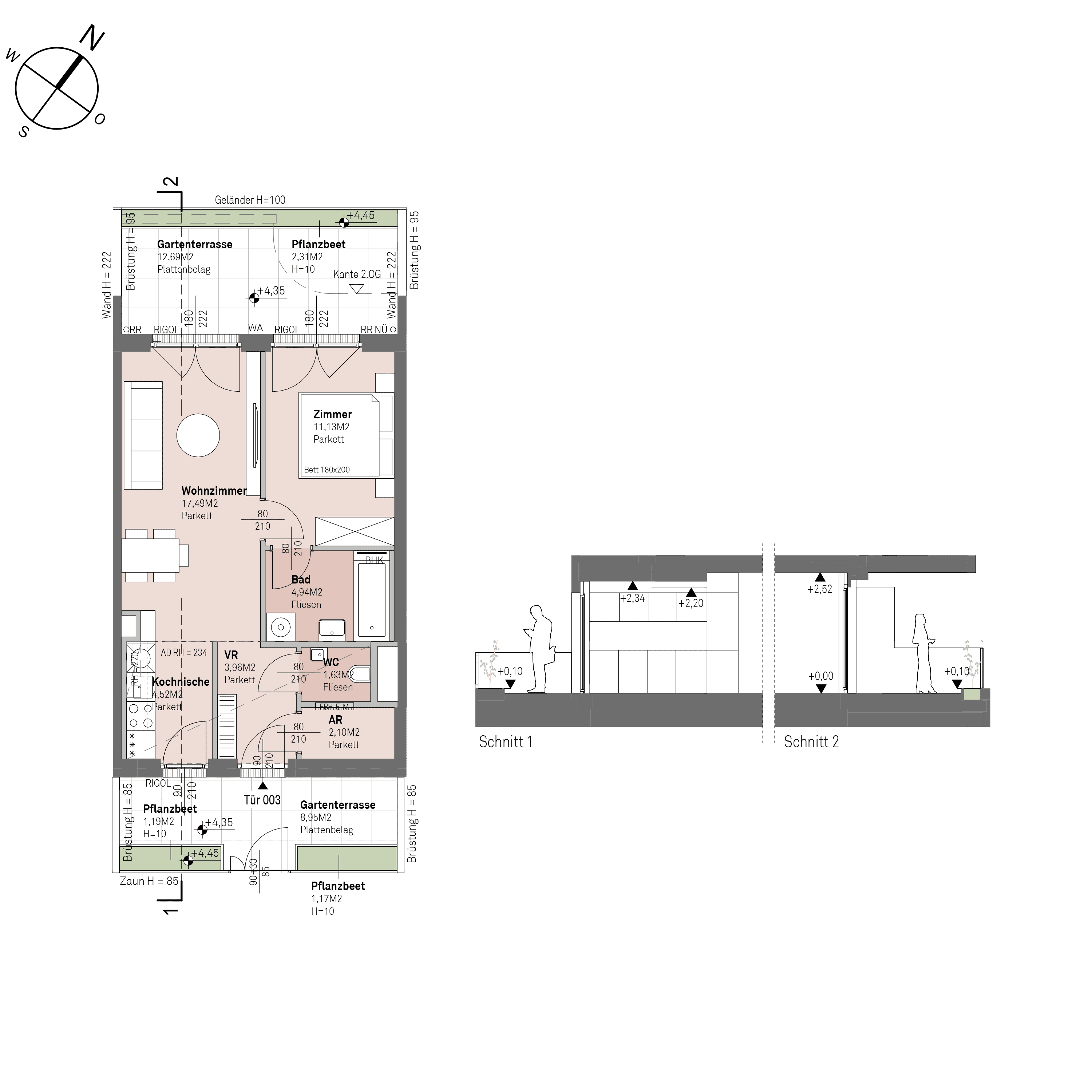 Grundriss Top 1/3 — Traisengasse 20–22 — 2 Zimmer — 45,8 m² — 1st floor — N/W